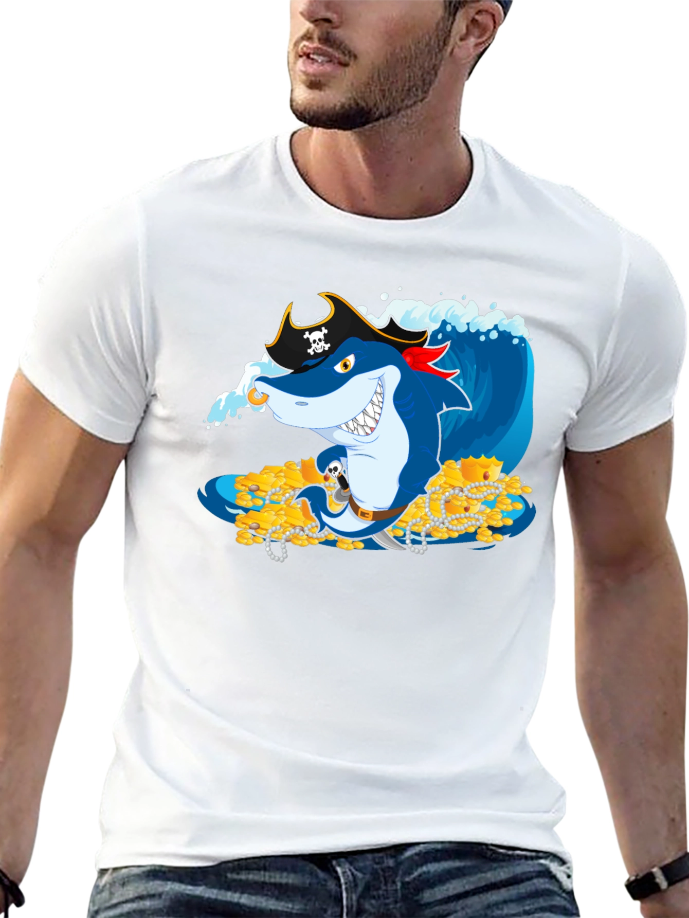 Pirate Shark Treasure T-Shirt - Novelty Graphic Tee