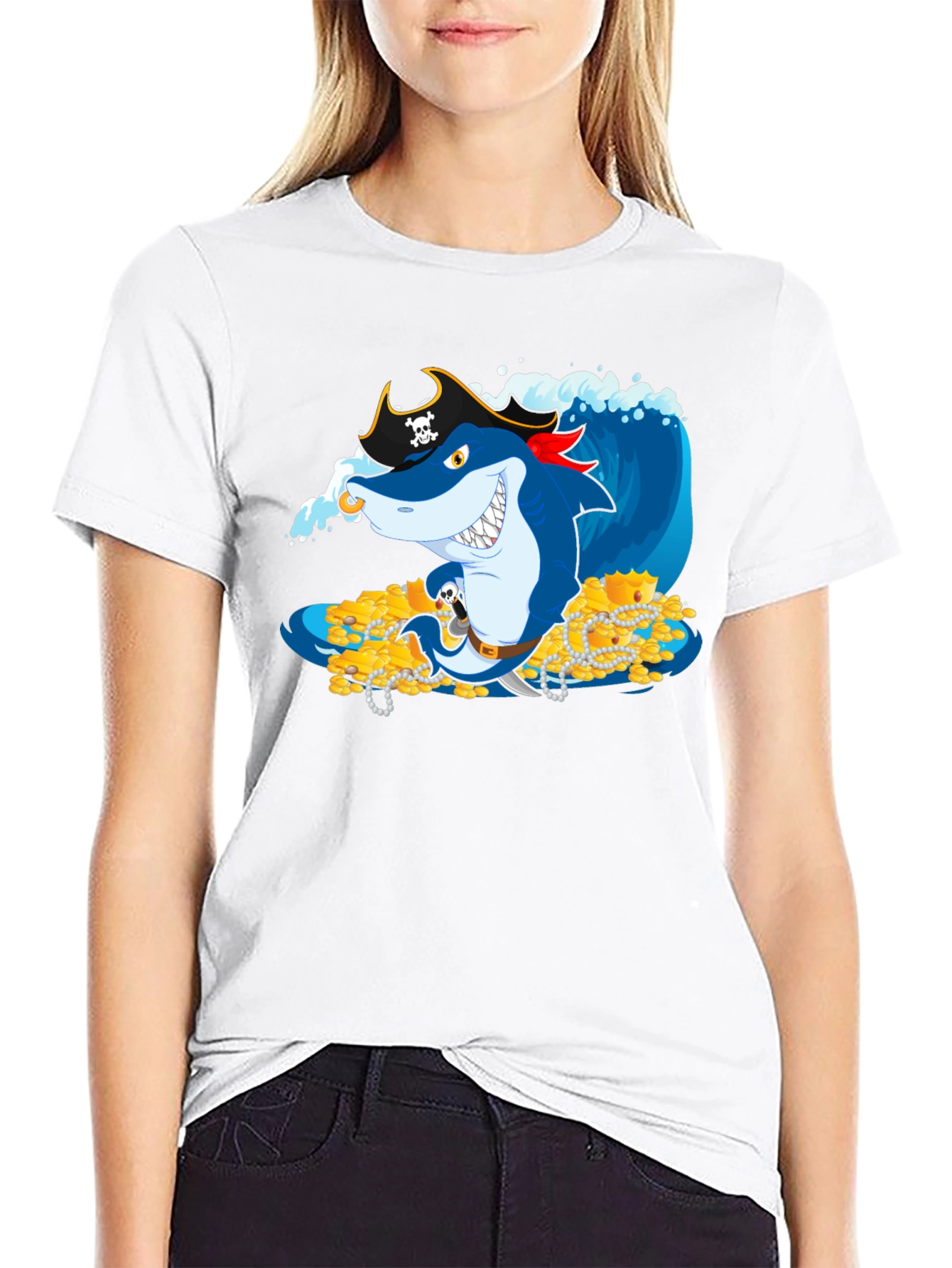 Pirate Shark Treasure T-Shirt - Novelty Graphic Tee