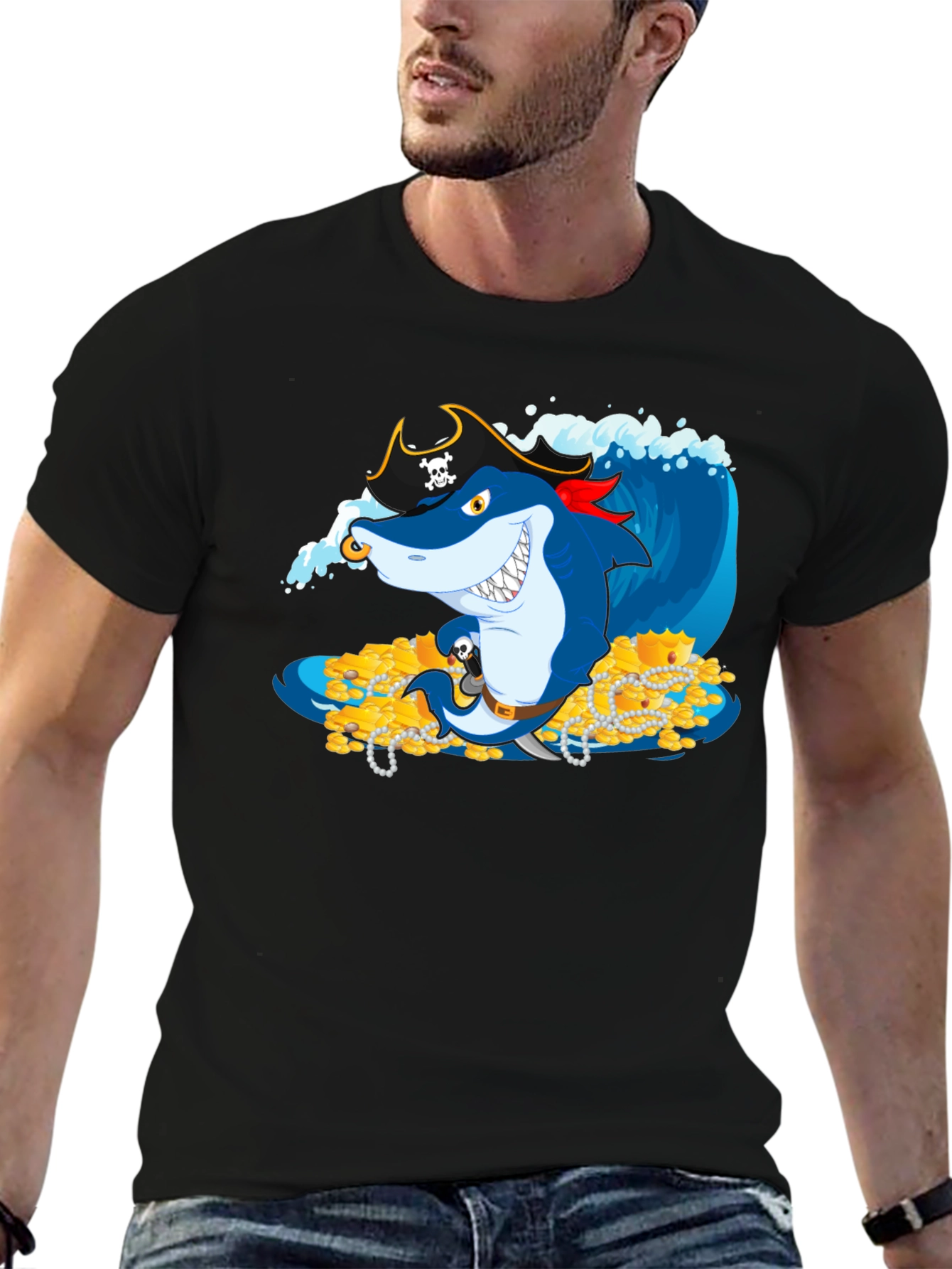 Pirate Shark Treasure T-Shirt - Novelty Graphic Tee