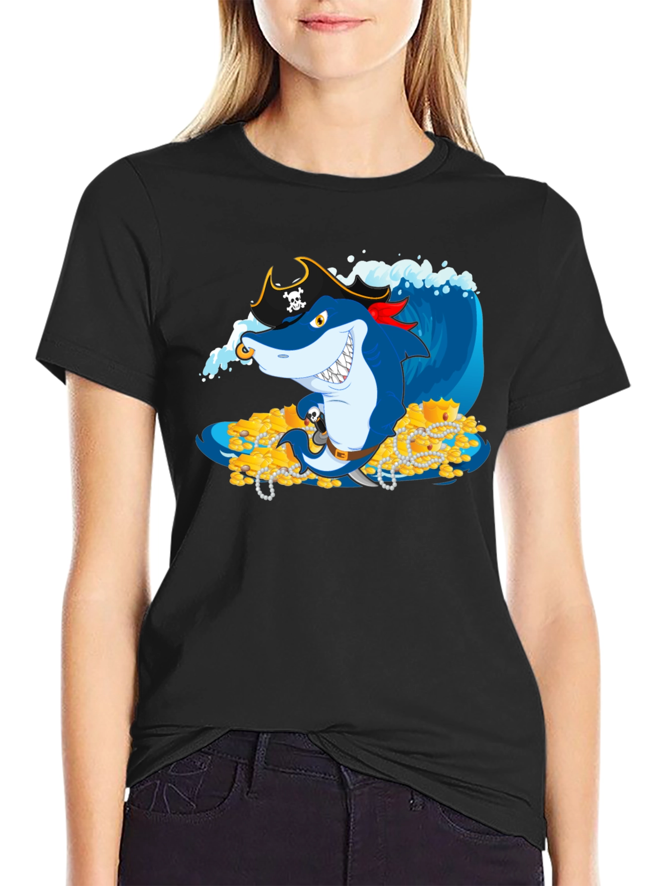 Pirate Shark Treasure T-Shirt - Novelty Graphic Tee
