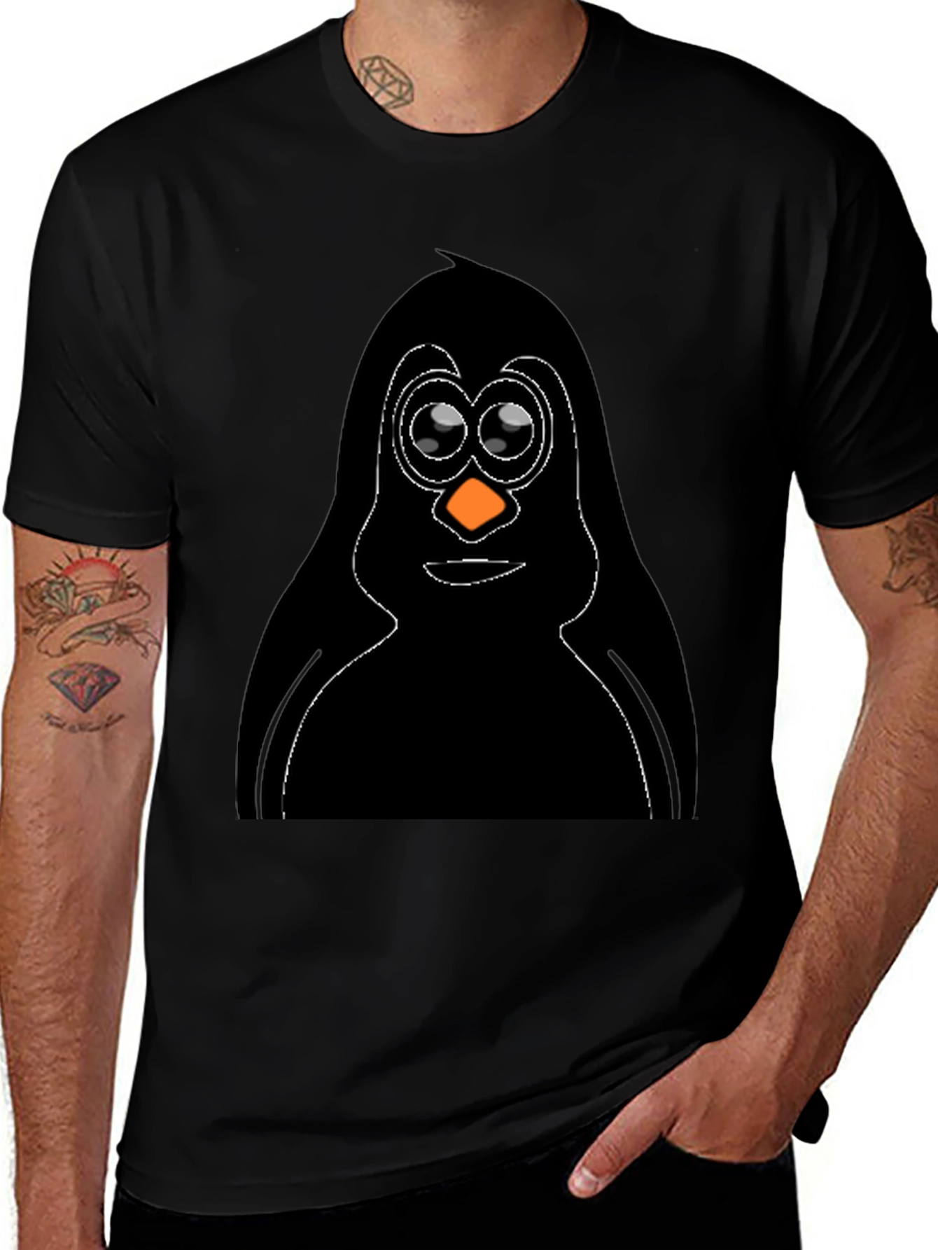 Penguin Graphic Tee - Black Cotton T-Shirt
