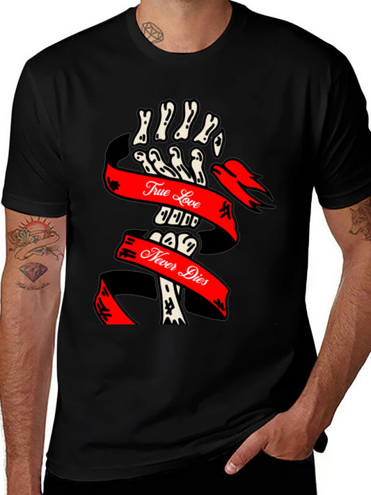 True Love Never Dies Skeleton Hand Graphic Tee
