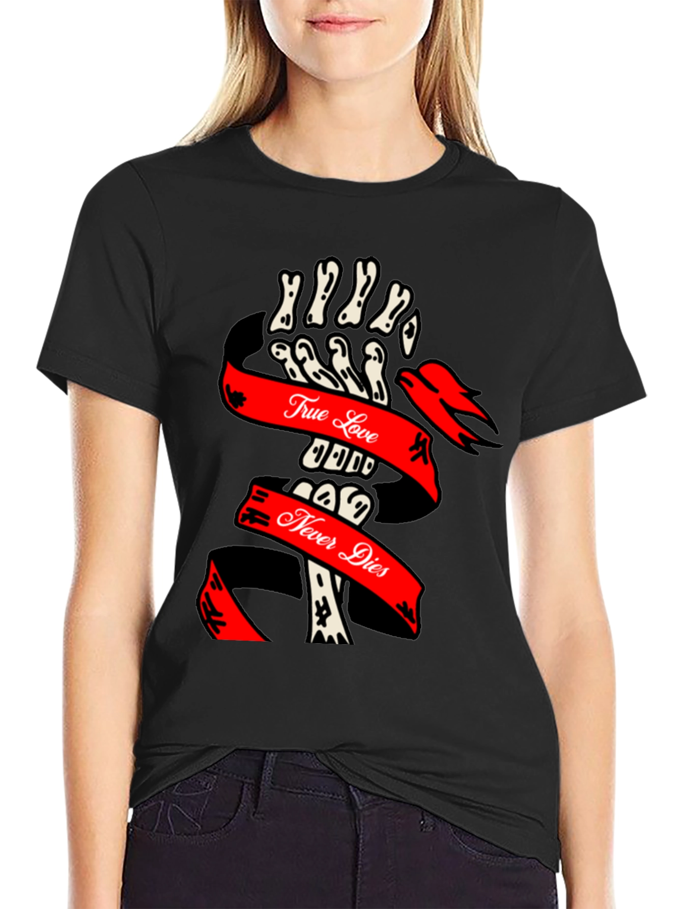 True Love Never Dies Skeleton Hand Graphic Tee