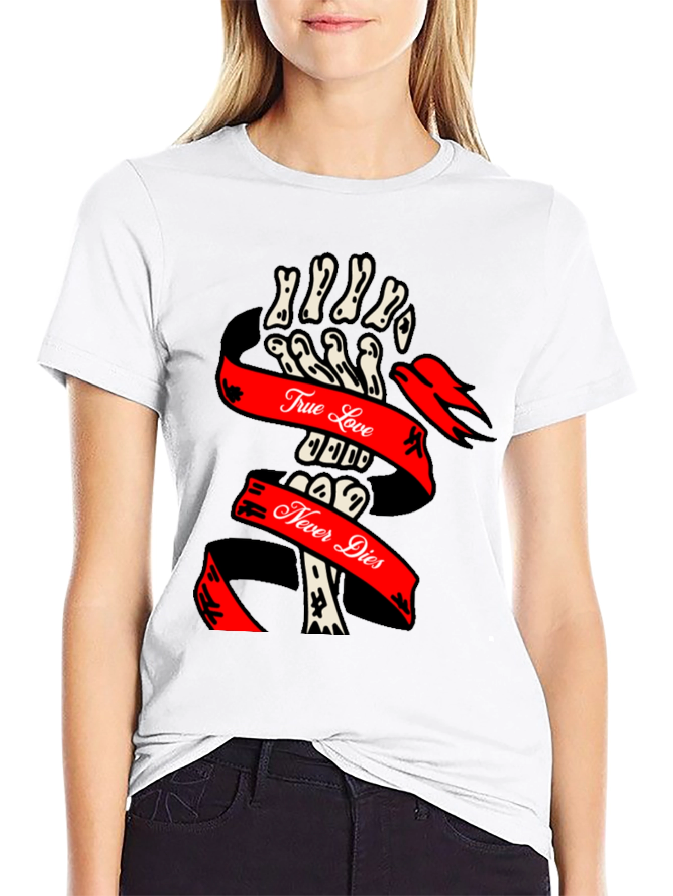 True Love Never Dies Skeleton Hand Graphic Tee