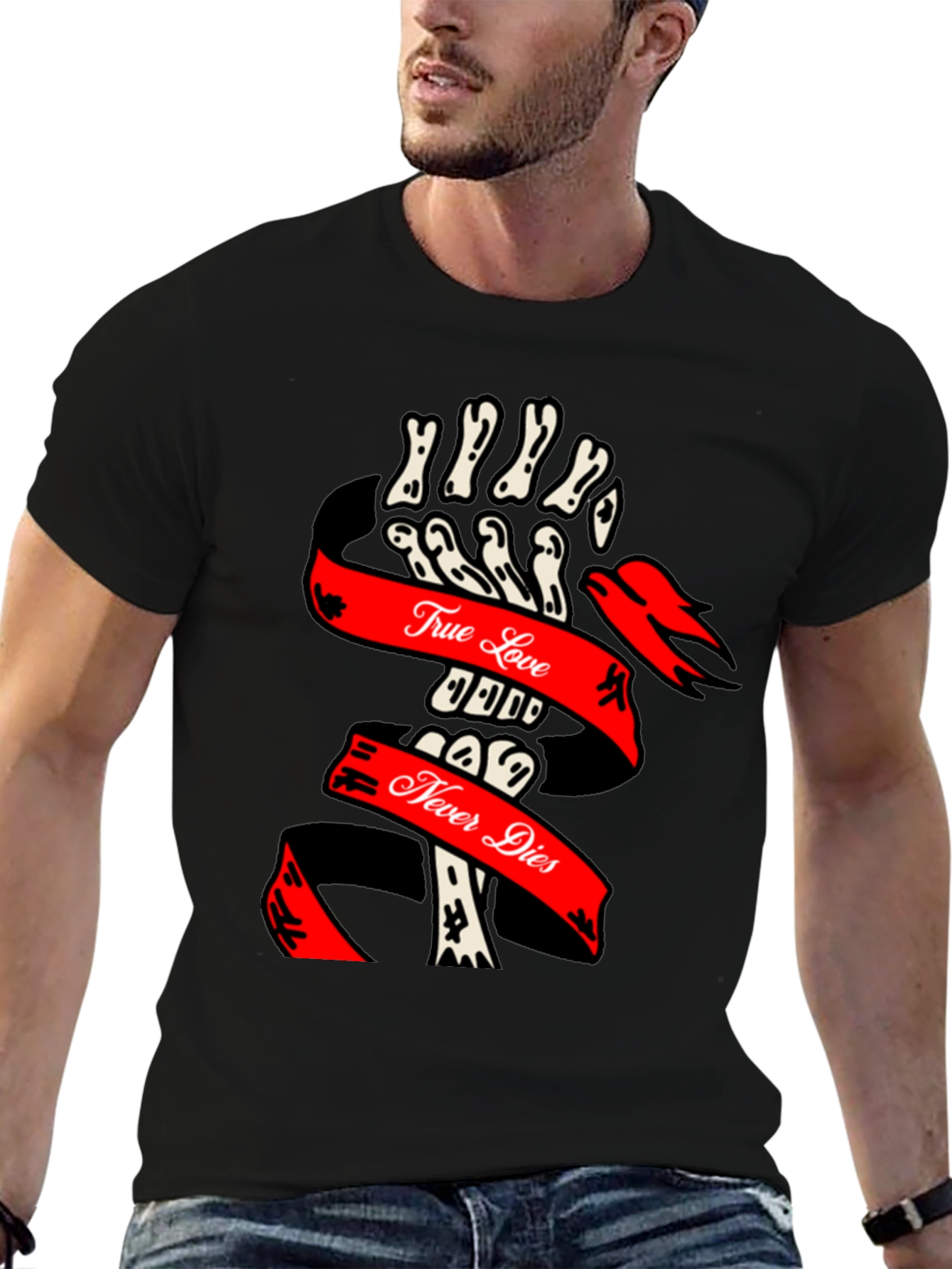 True Love Never Dies Skeleton Hand Graphic Tee