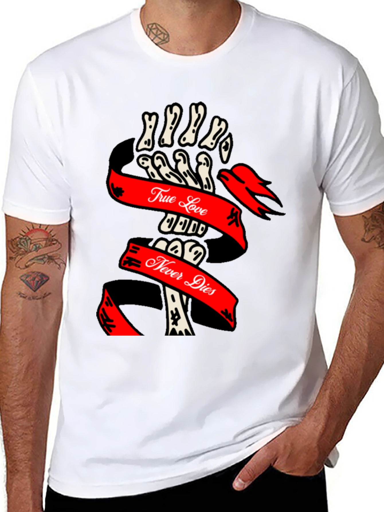 True Love Never Dies Skeleton Hand Graphic Tee