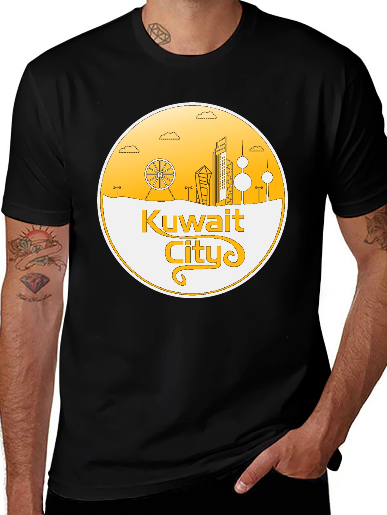 Kuwait City Skyline T-Shirt - Black Cotton Graphic Tee