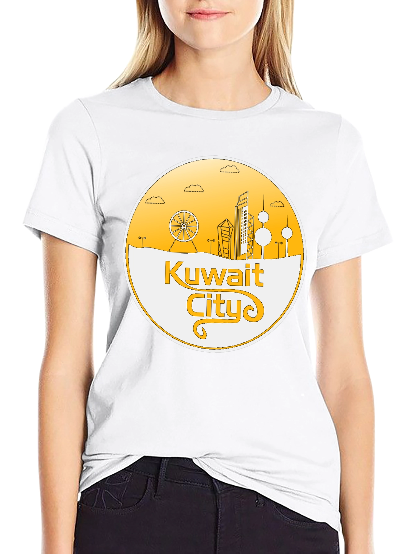 Kuwait City Skyline T-Shirt - Black Cotton Graphic Tee