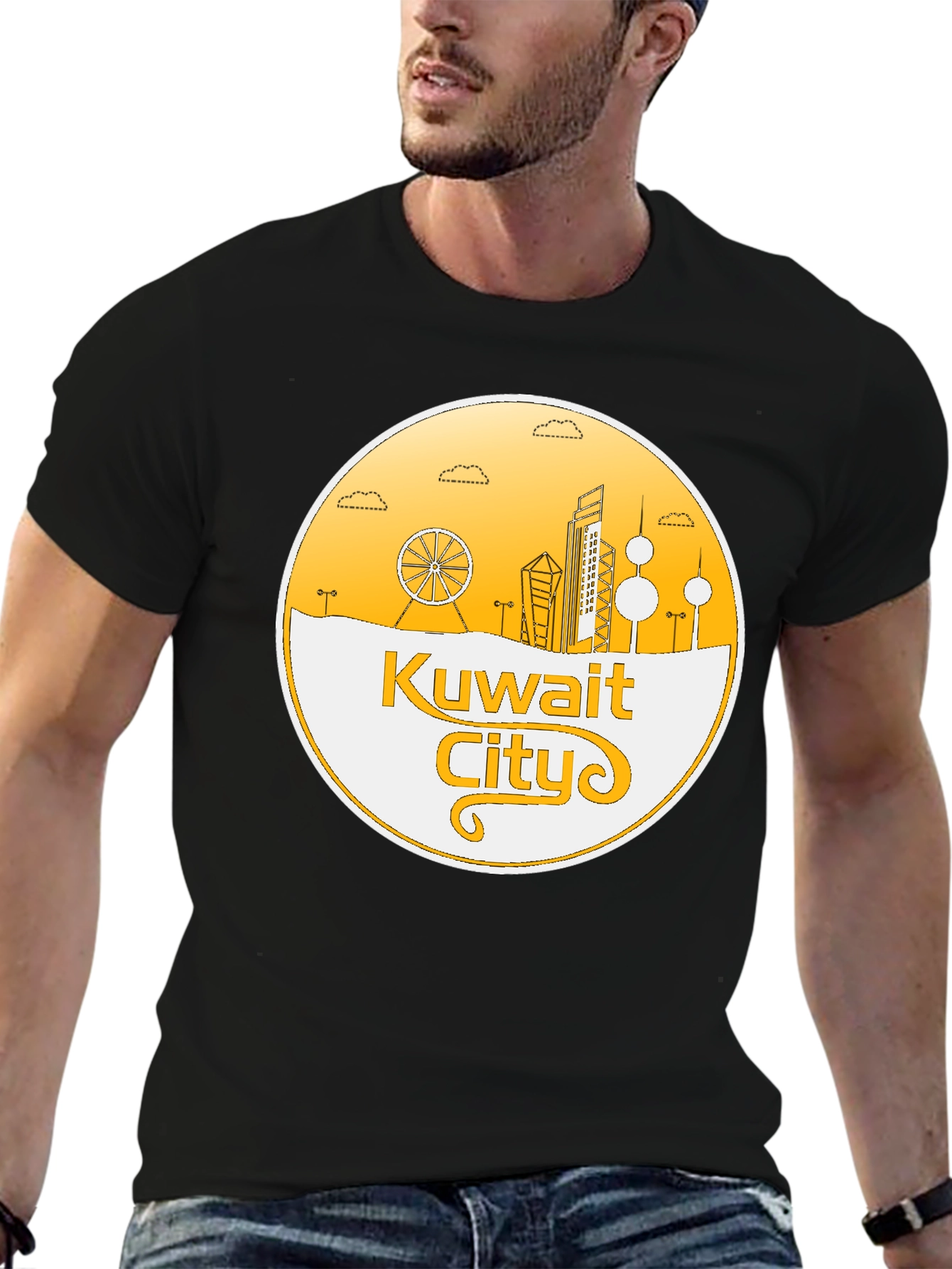 Kuwait City Skyline T-Shirt - Black Cotton Graphic Tee
