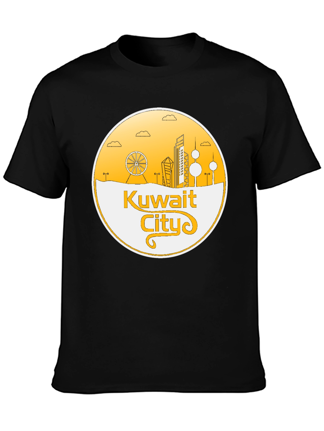 Kuwait City Skyline T-Shirt - Black Cotton Graphic Tee