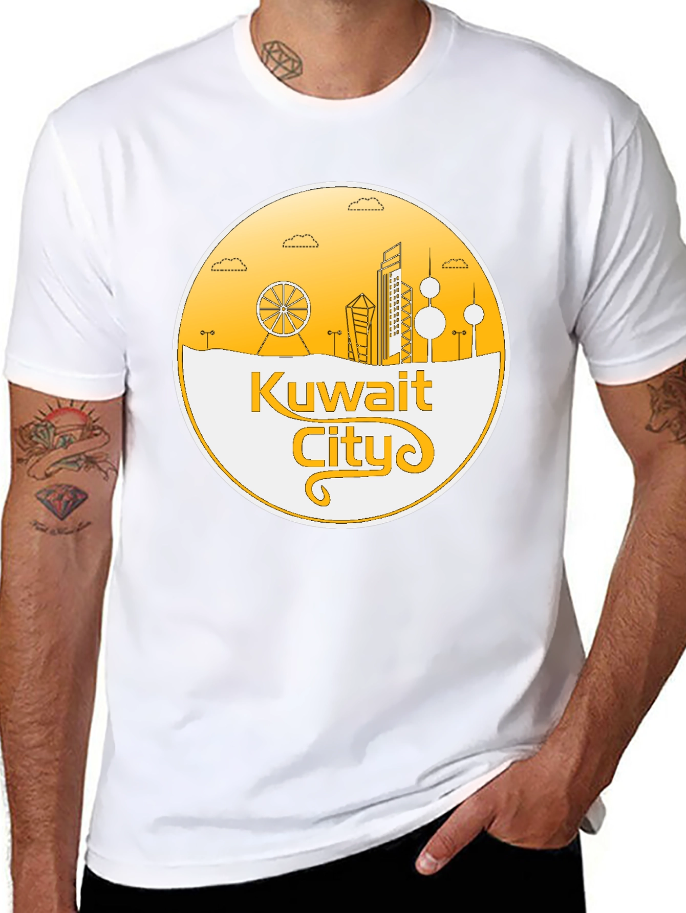 Kuwait City Skyline T-Shirt - Black Cotton Graphic Tee