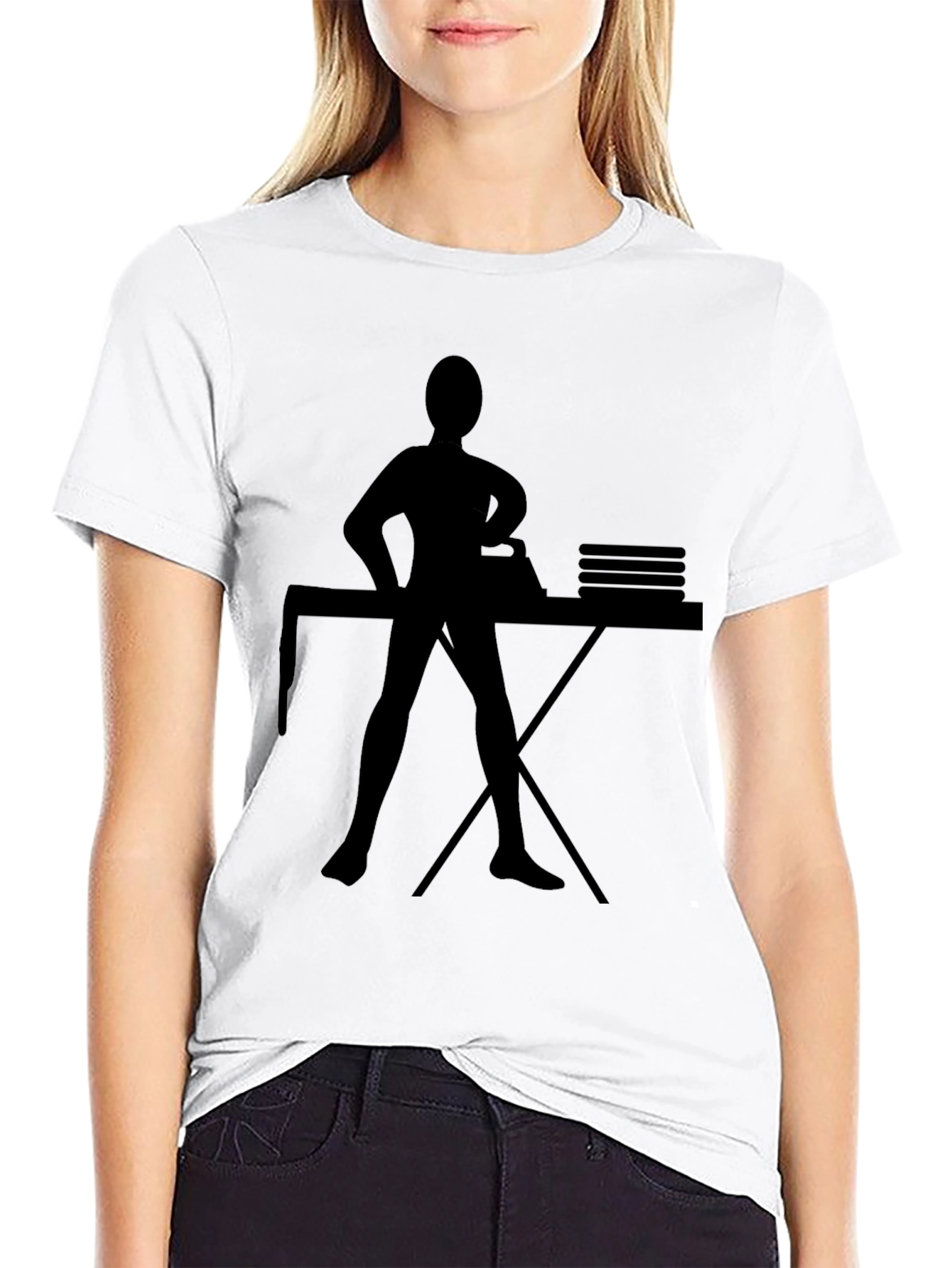 Ironing Woman Silhouette Graphic Tee - Black