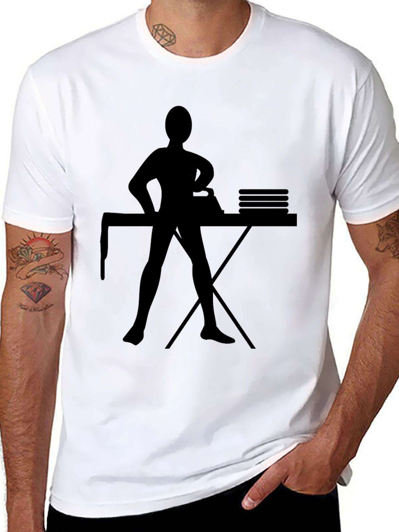 Ironing Woman Silhouette Graphic Tee - Black