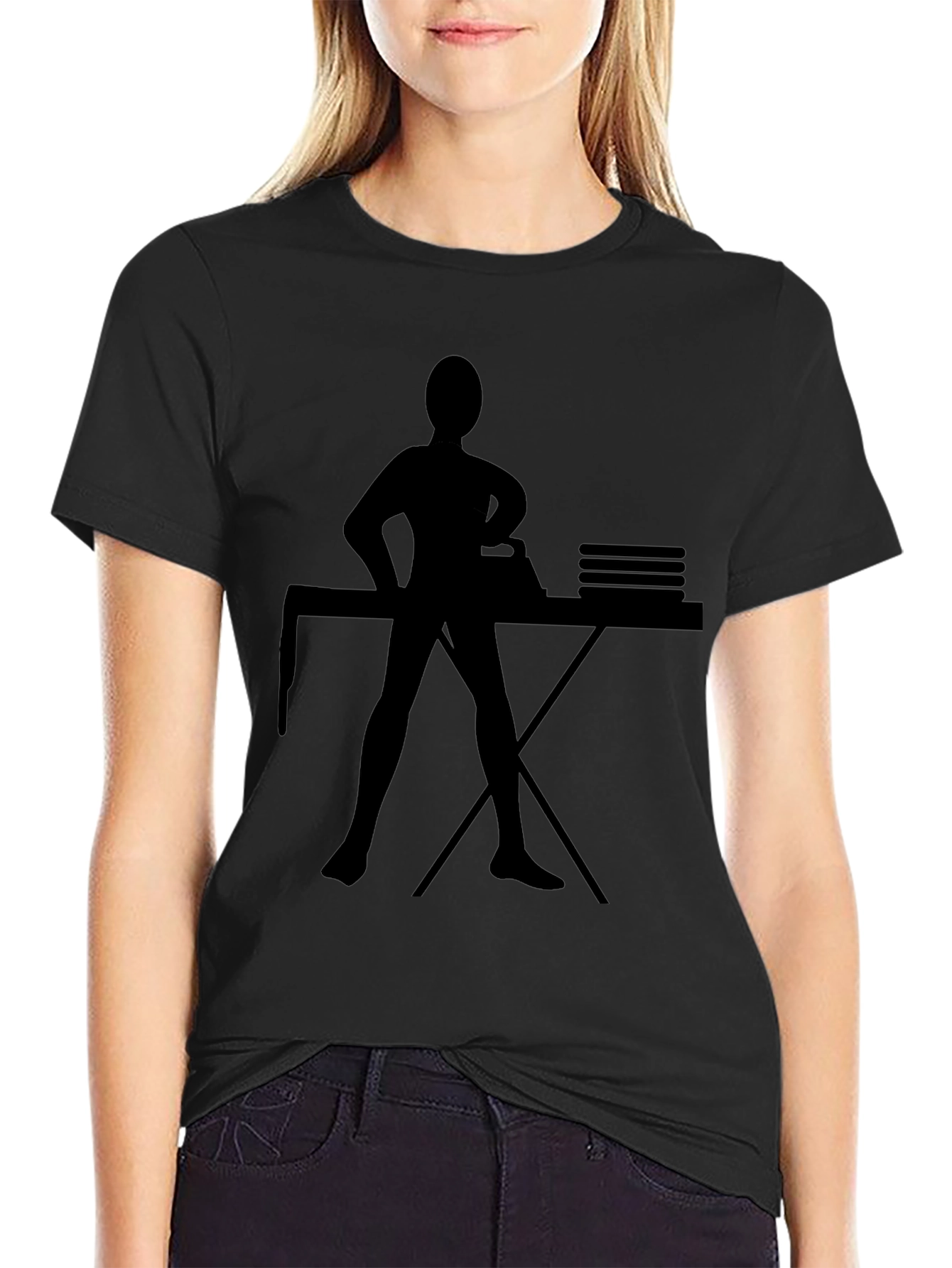 Ironing Woman Silhouette Graphic Tee - Black
