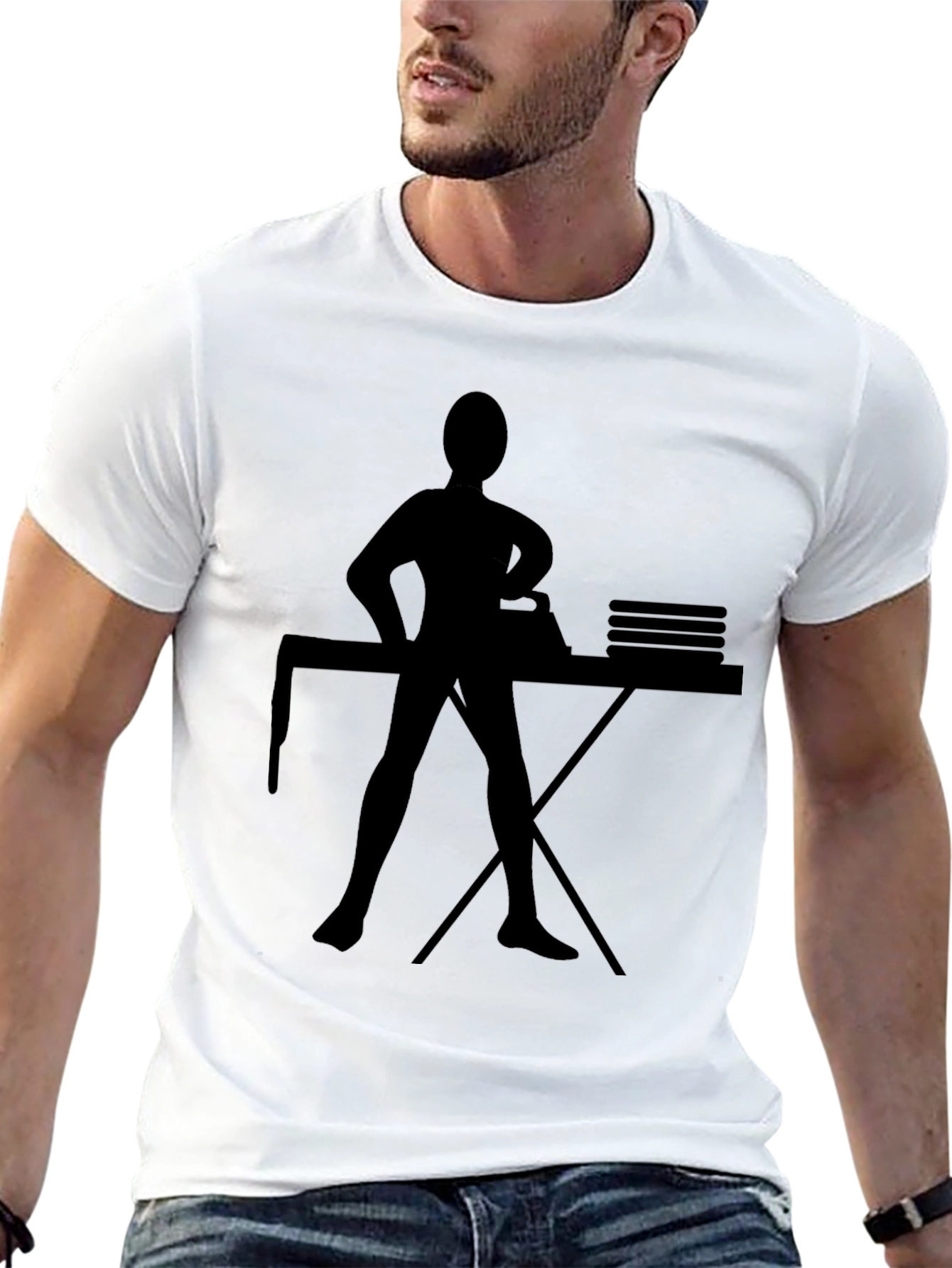 Ironing Woman Silhouette Graphic Tee - Black