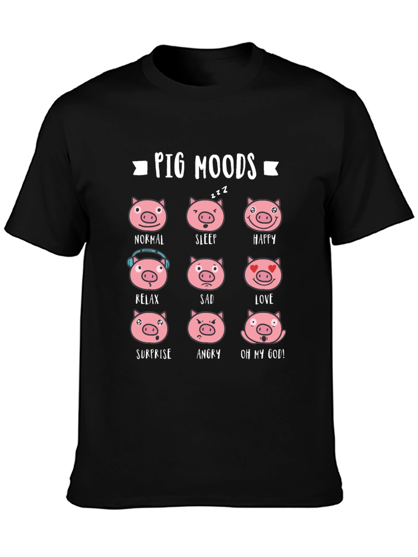 Pig Moods T-Shirt - Black Cotton Tee