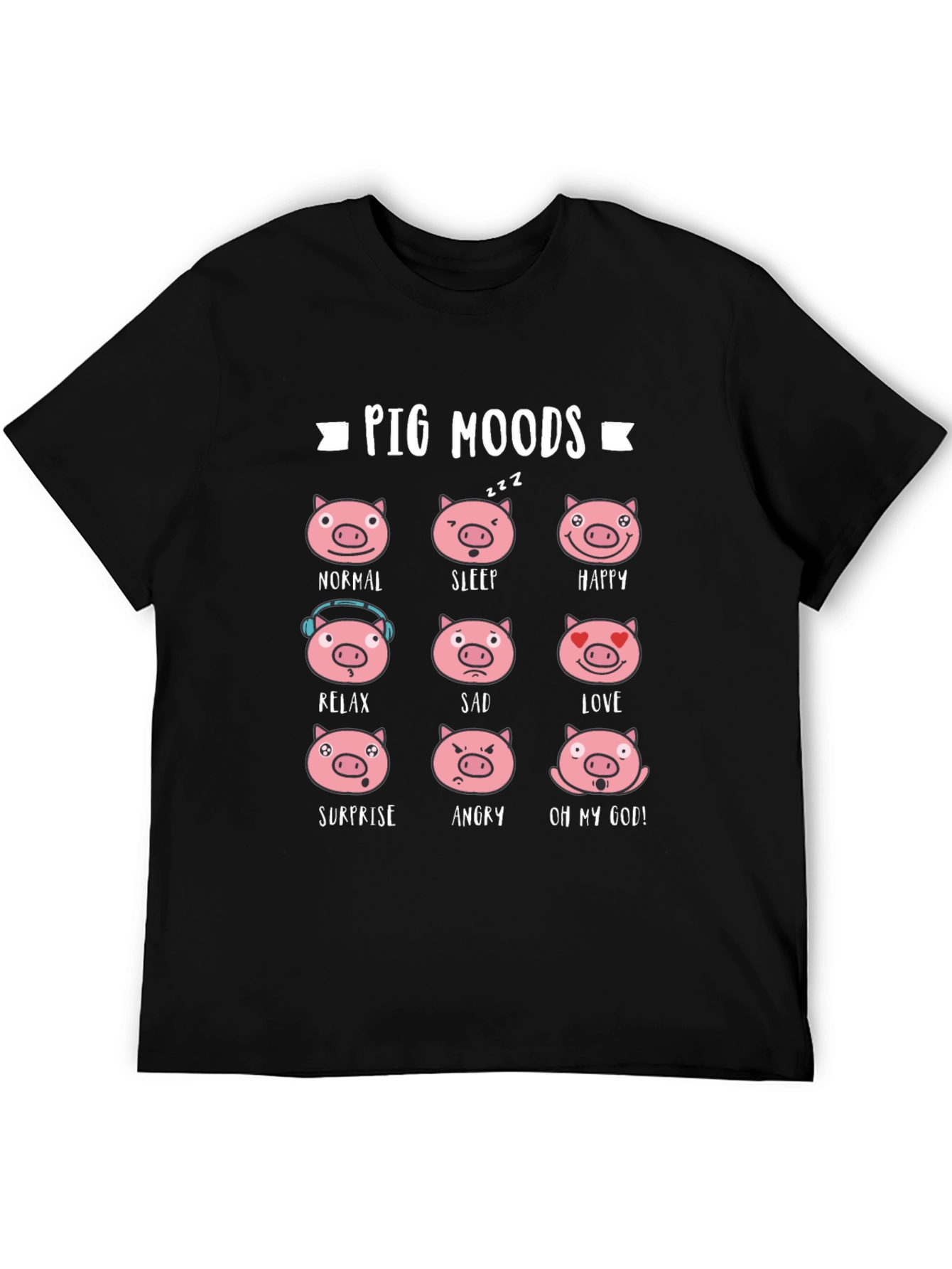 Pig Moods T-Shirt - Black Cotton Tee