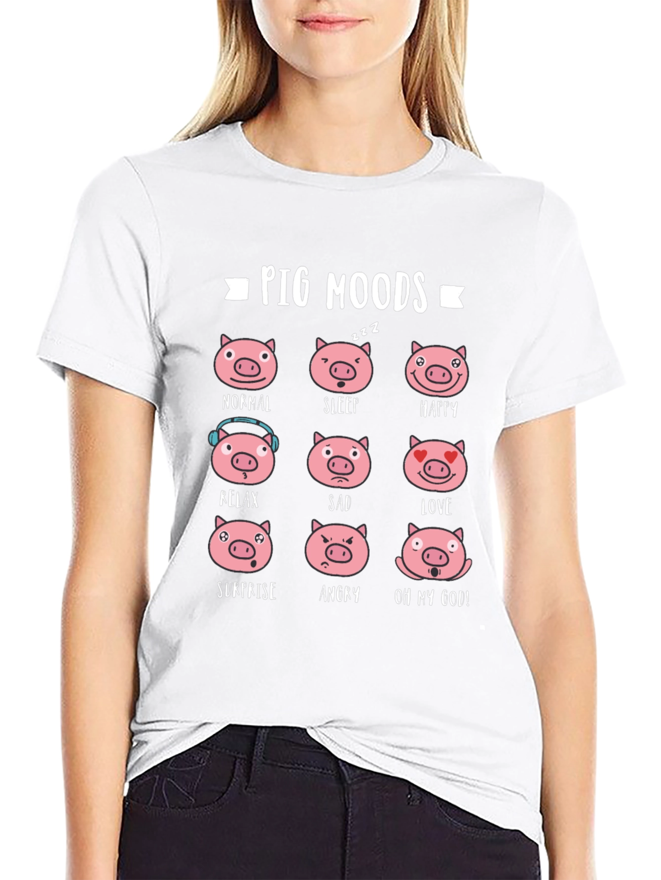Pig Moods T-Shirt - Black Cotton Tee