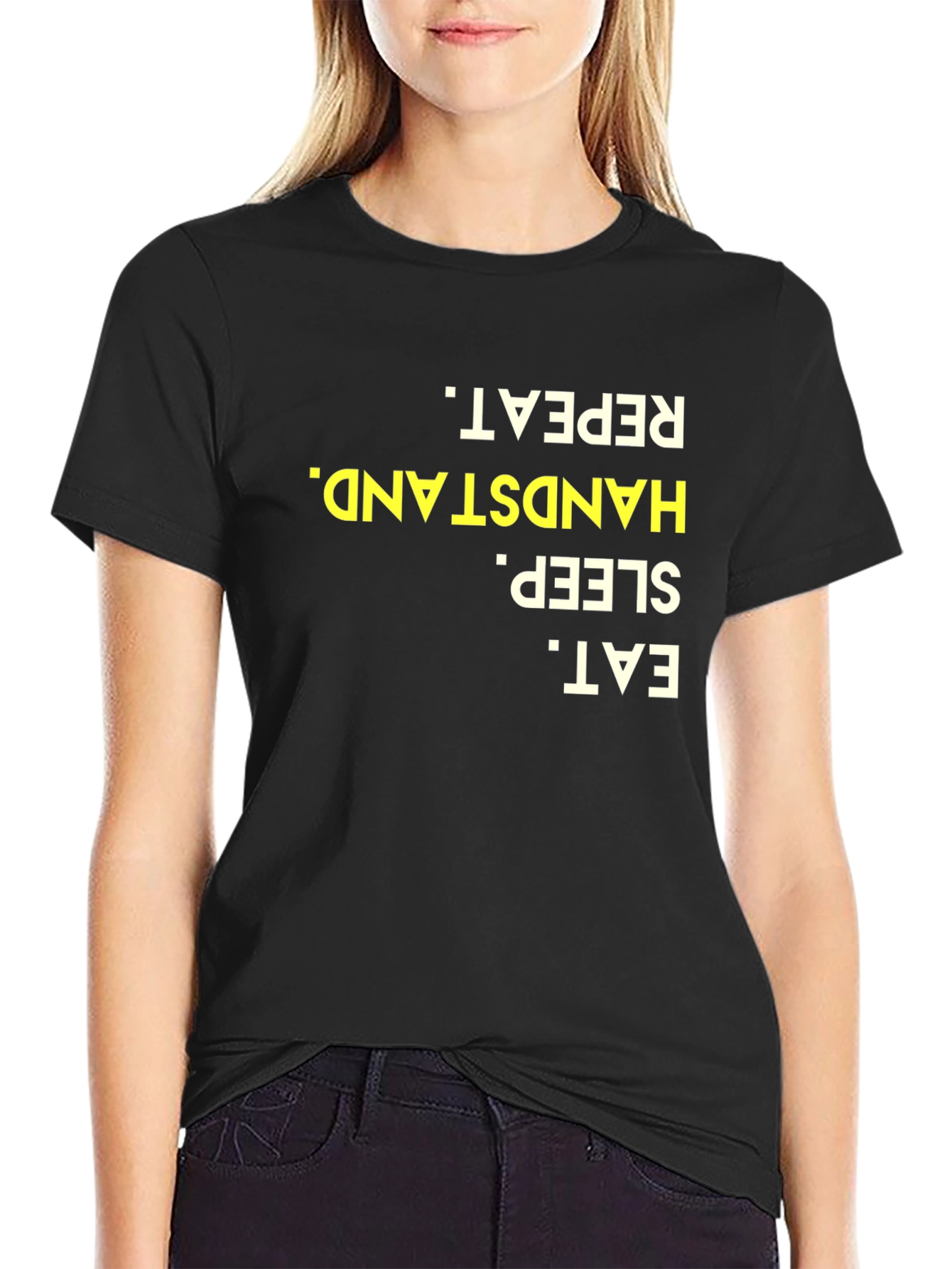 Eat Sleep Handstand Repeat Black Graphic Tee