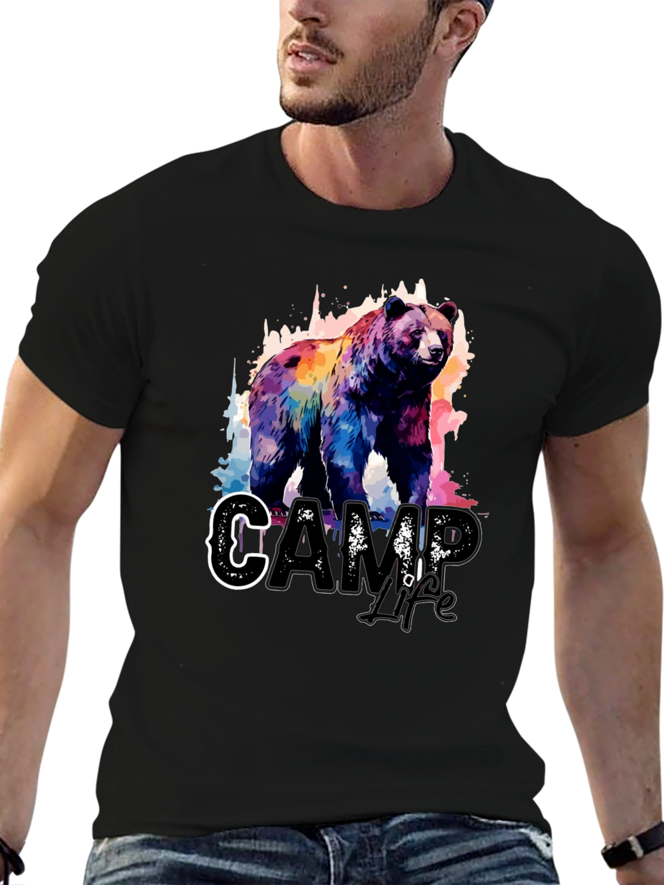 Camp Life Bear Graphic Tee - Black