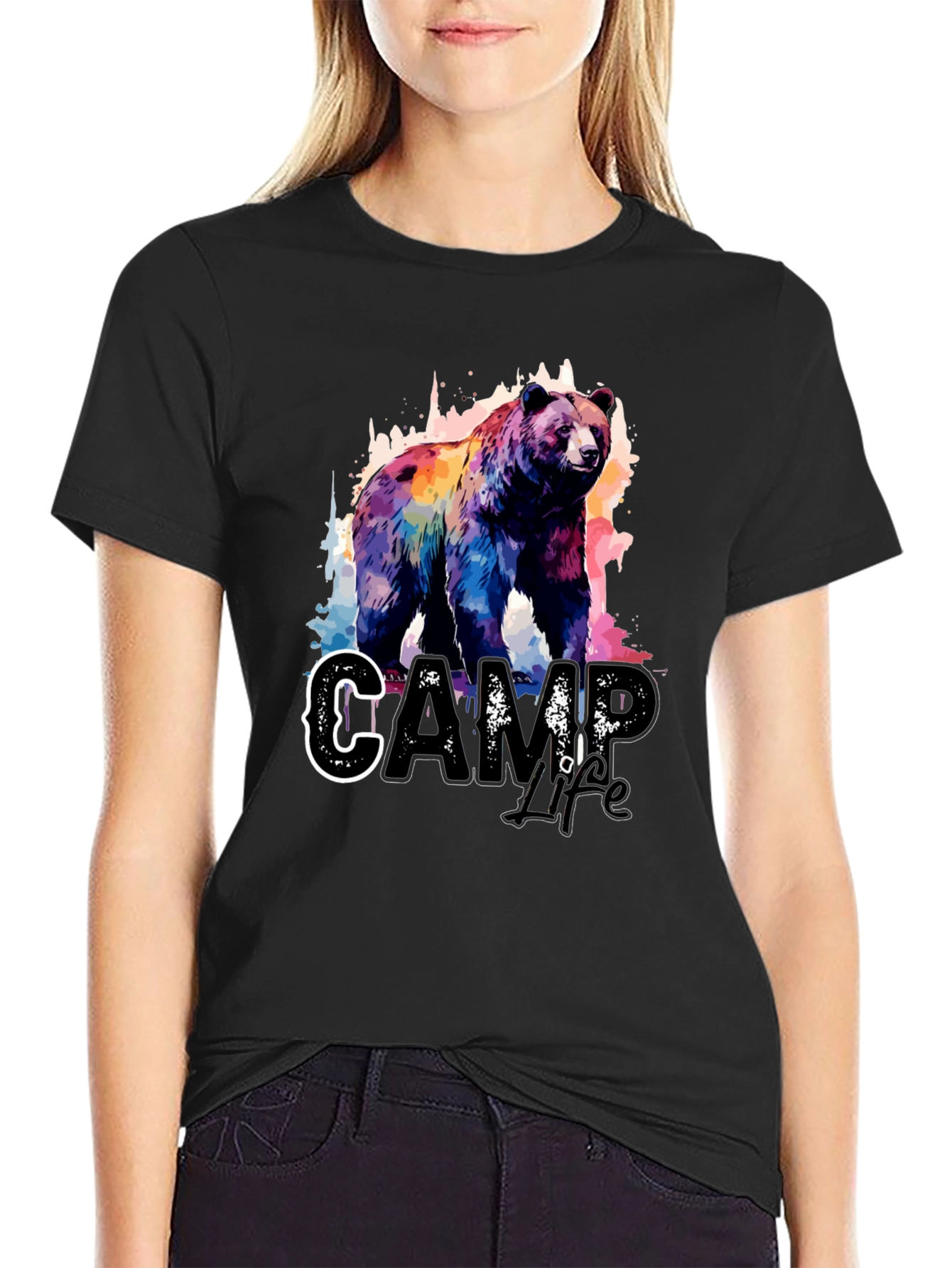 Camp Life Bear Graphic Tee - Black