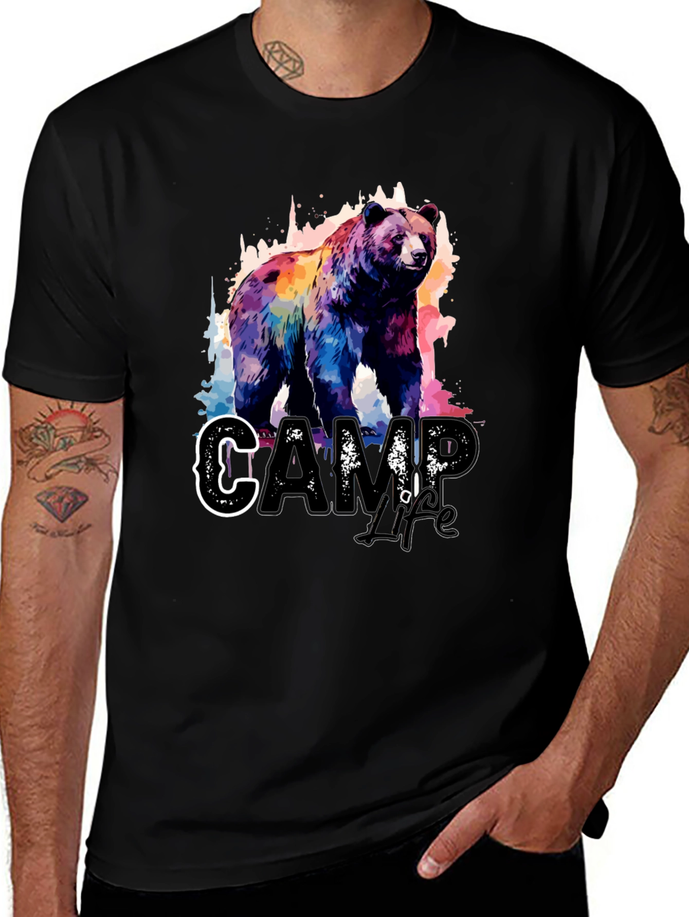 Camp Life Bear Graphic Tee - Black