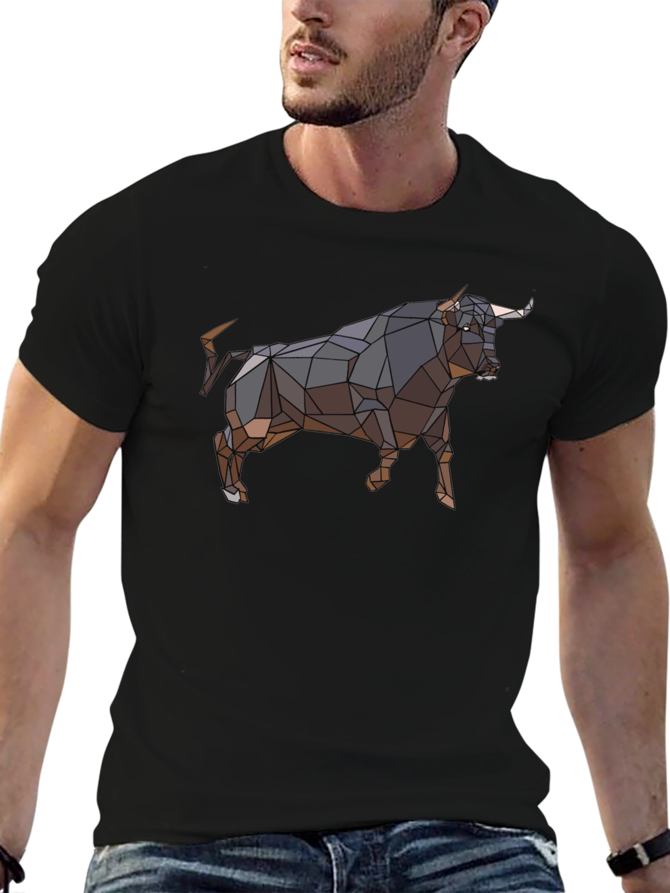 Geometric Bull Graphic Tee - Black