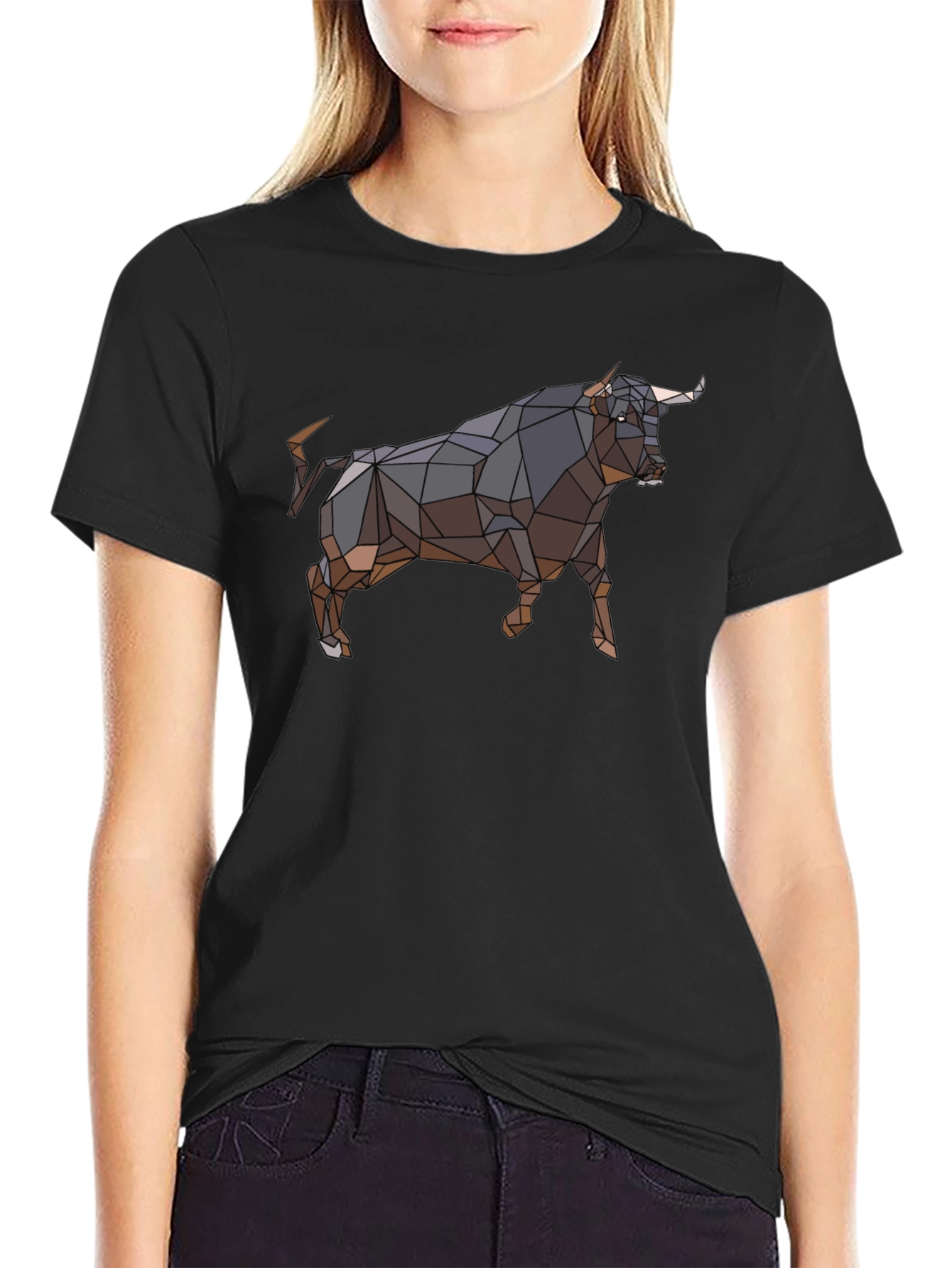 Geometric Bull Graphic Tee - Black