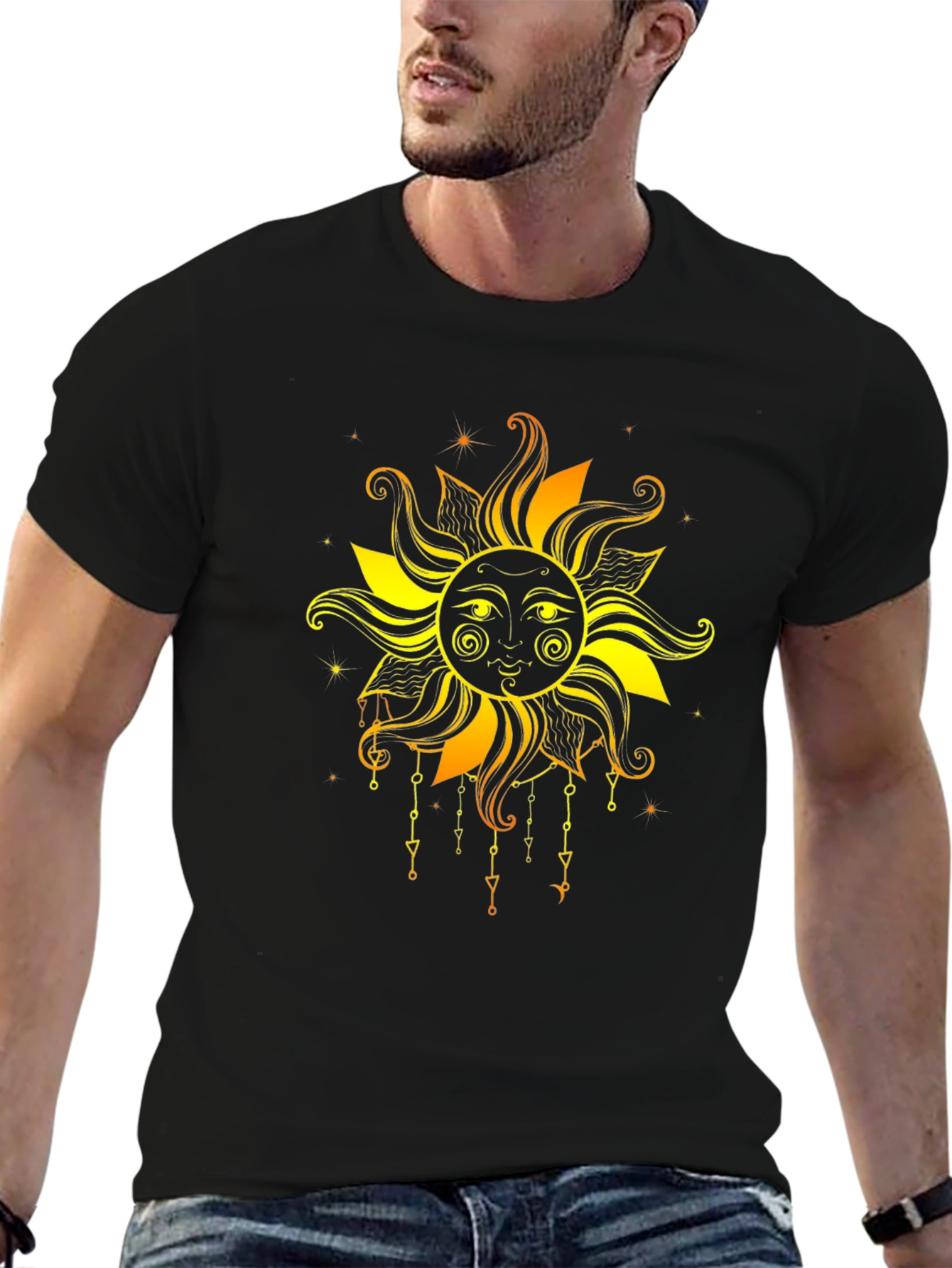 Sun Graphic Tee - Black Cotton T-Shirt