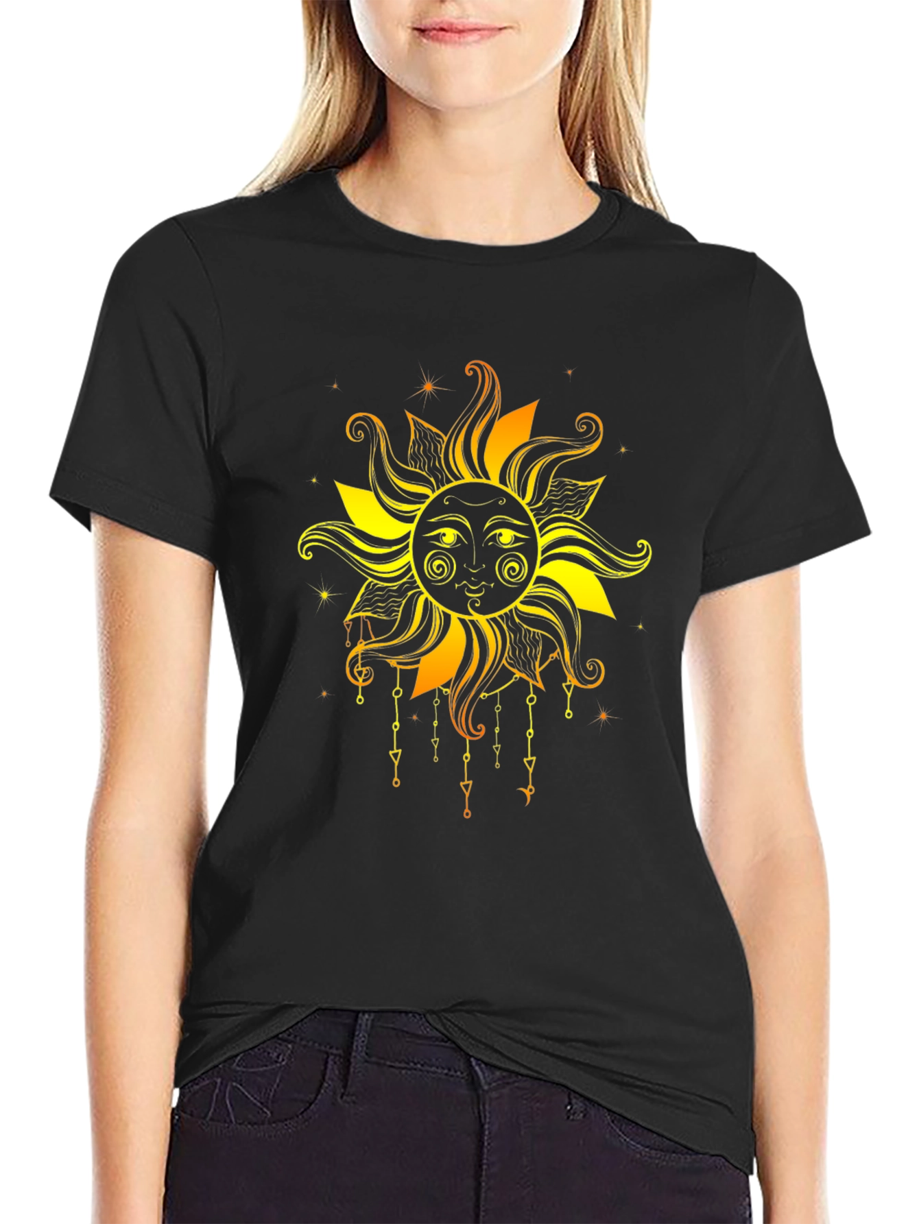 Sun Graphic Tee - Black Cotton T-Shirt