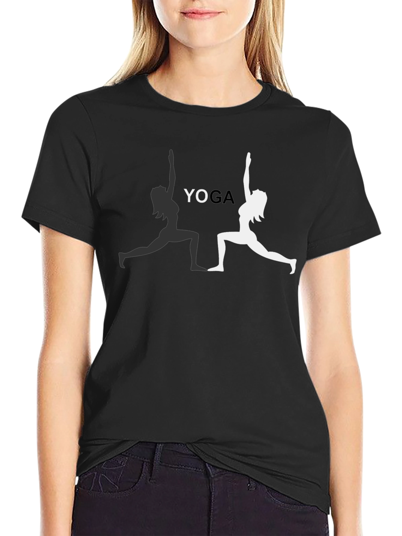 Yoga Pose Graphic Tee - Black Cotton T-Shirt