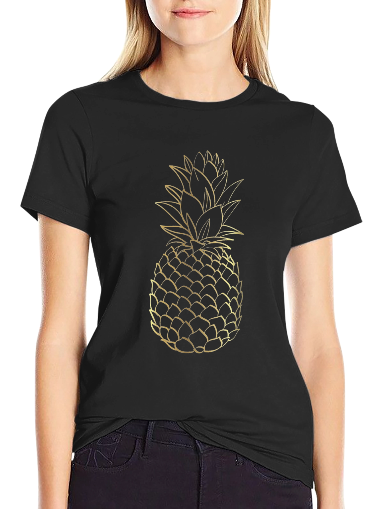 Gold Pineapple Graphic T-Shirt