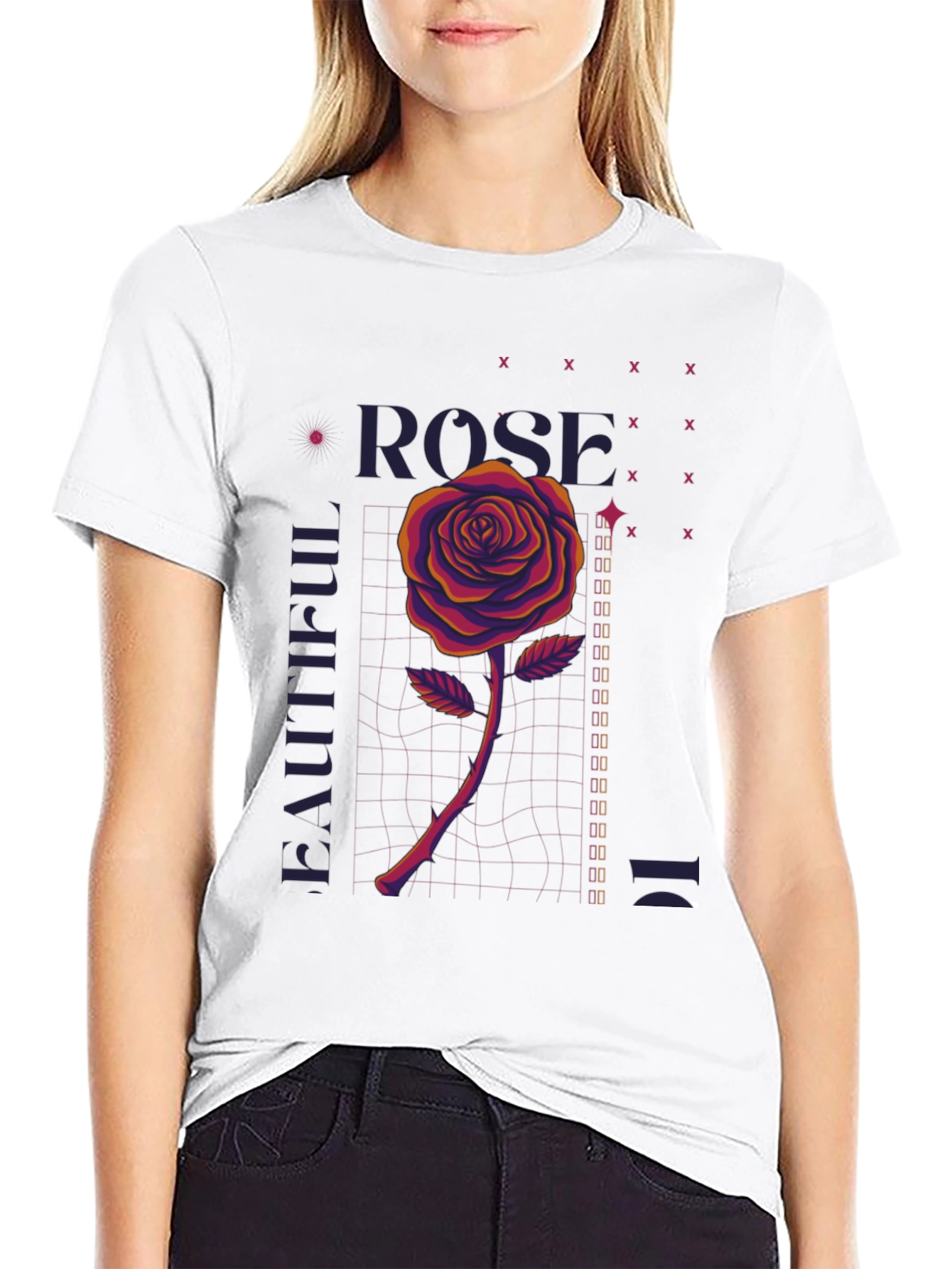 Rose Graphic Print Tee - Beautiful Design