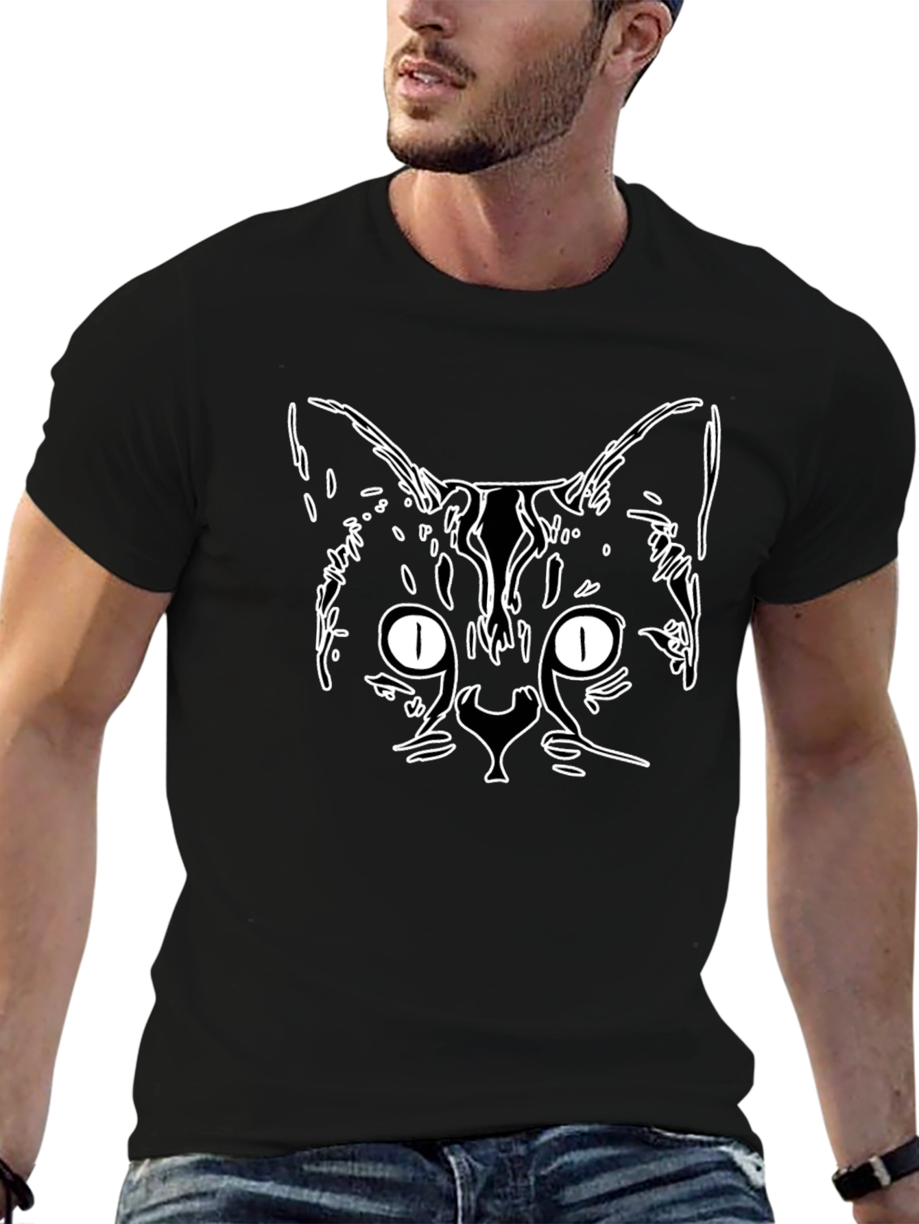 Cool Cat Outline Graphic Tee - Black
