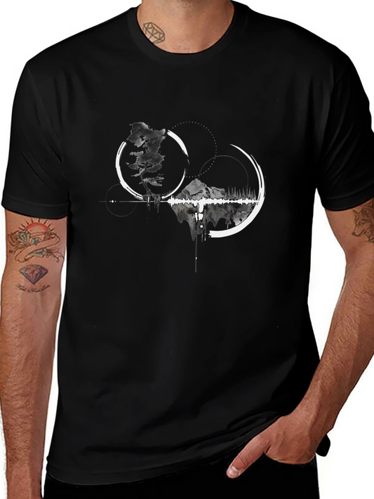 Abstract Mountain Graphic Tee - Black