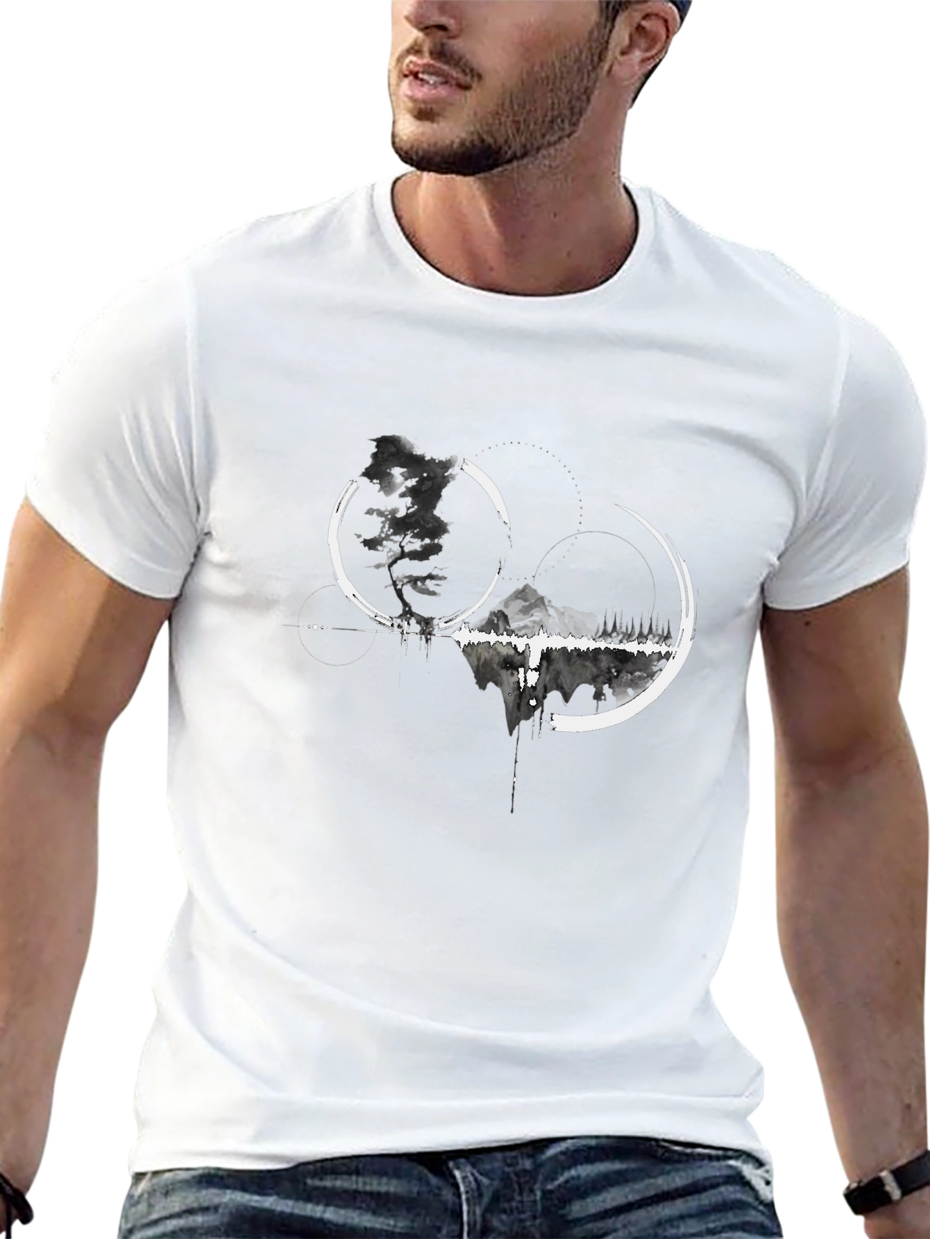 Abstract Mountain Graphic Tee - Black