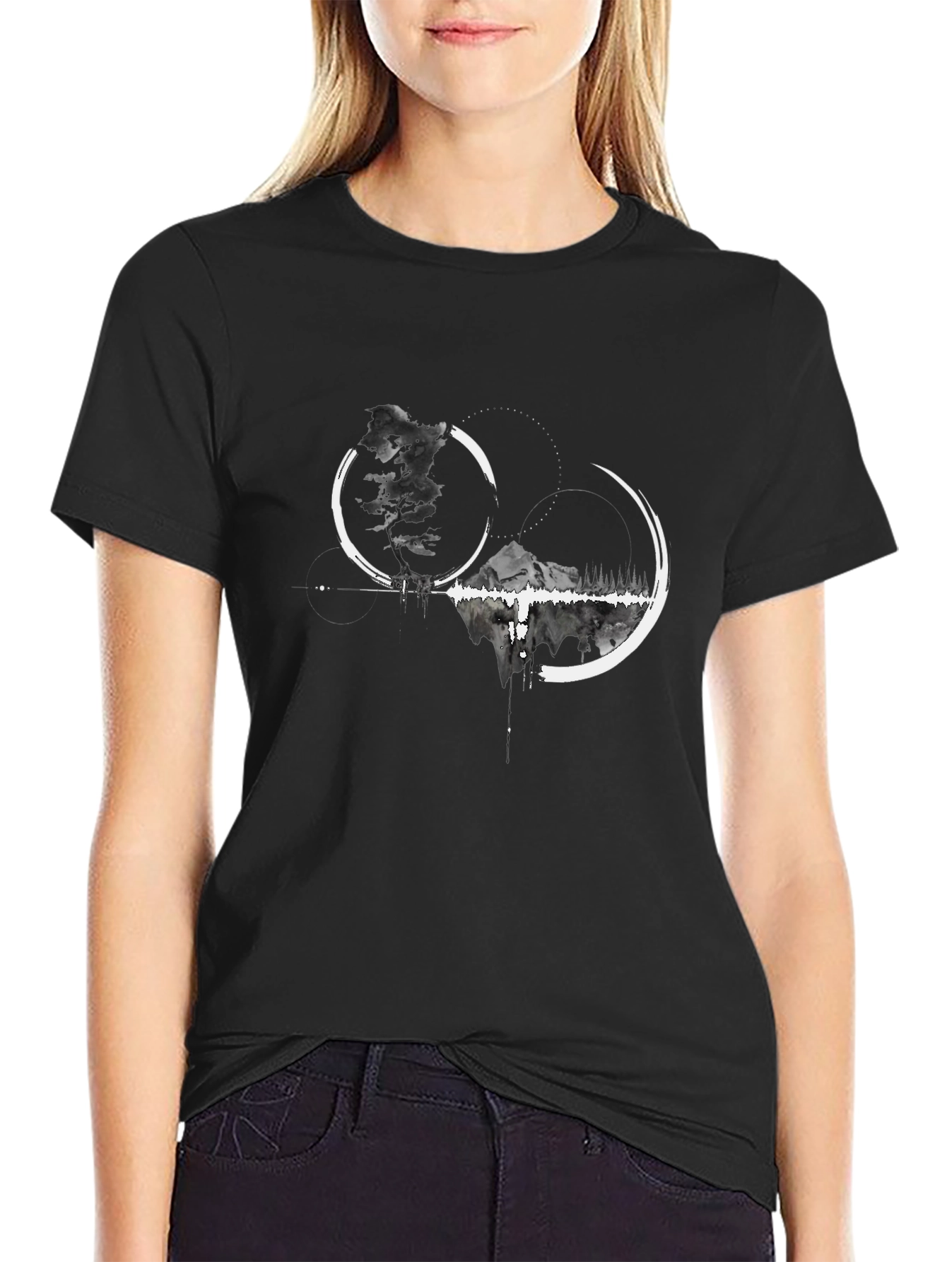 Abstract Mountain Graphic Tee - Black