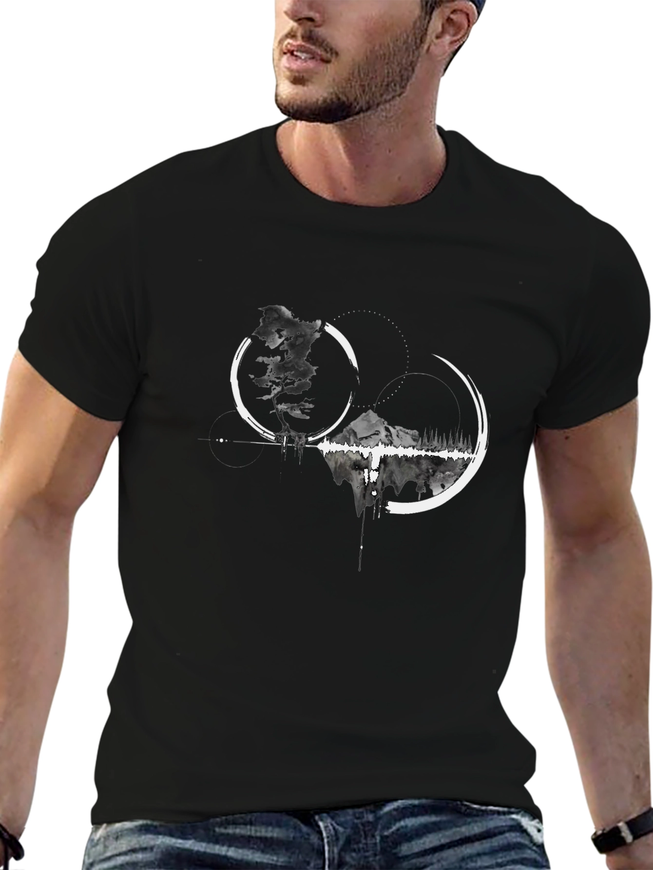 Abstract Mountain Graphic Tee - Black