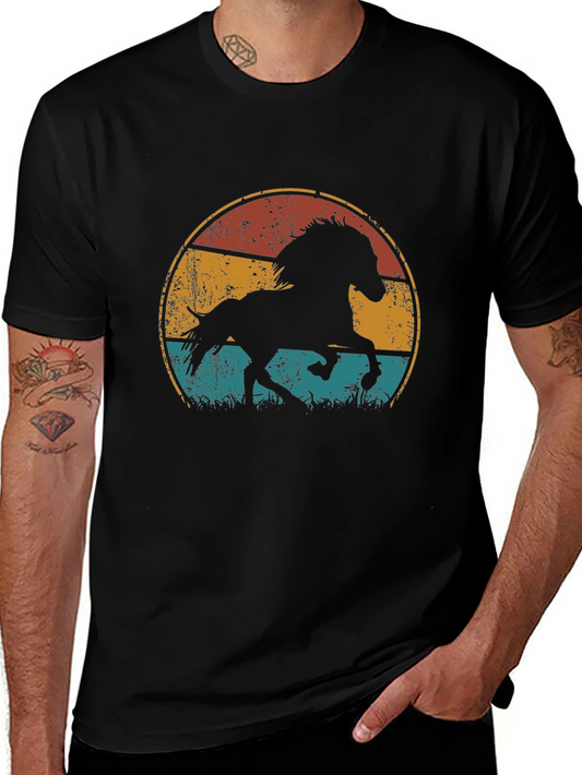 Vintage Horse Graphic Tee - Retro Style Black T-Shirt