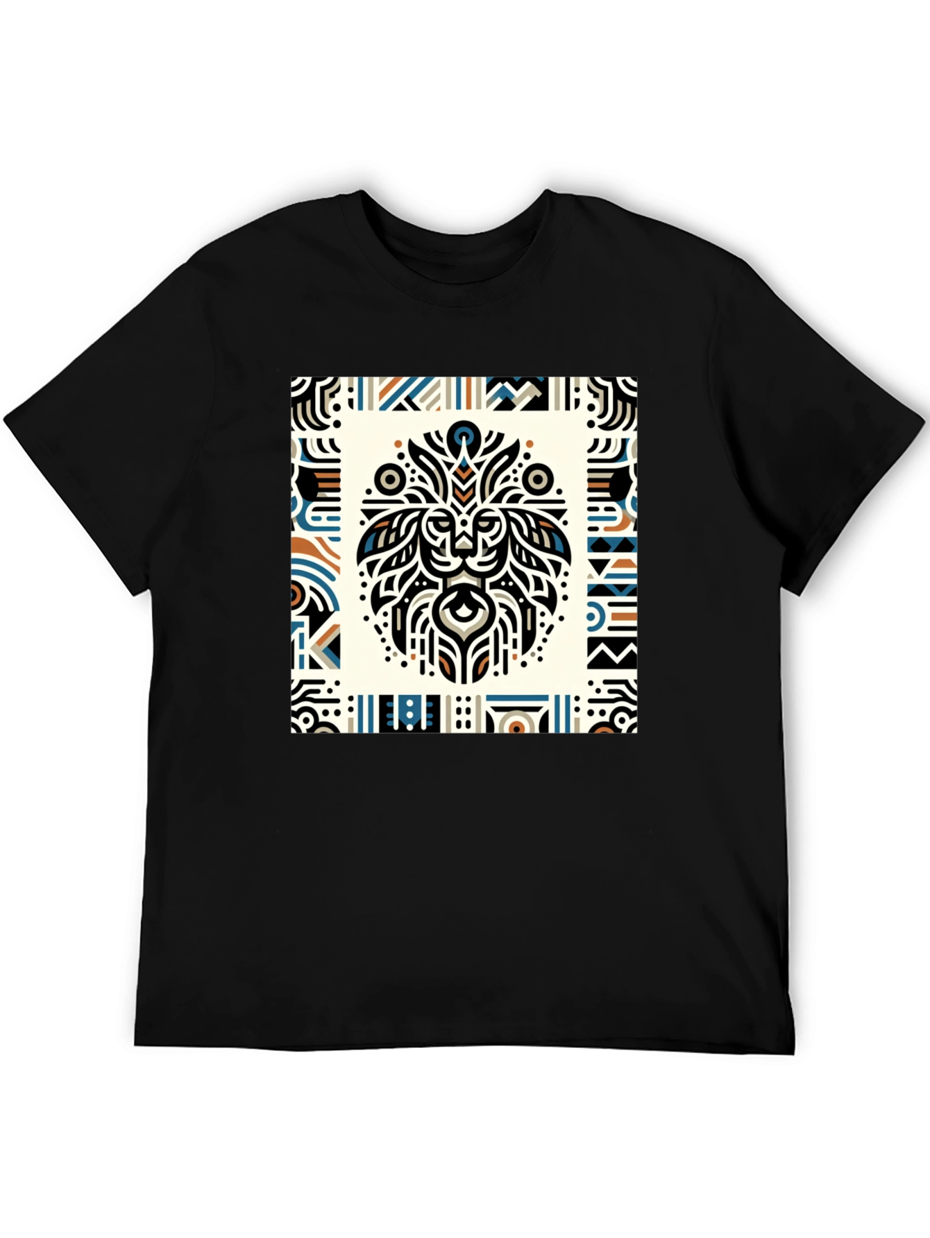 Tribal Lion Graphic Tee - Stylish Mens Black T-Shirt