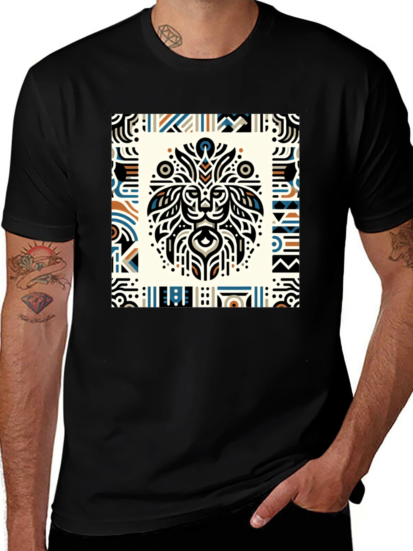 Tribal Lion Graphic Tee - Stylish Mens Black T-Shirt