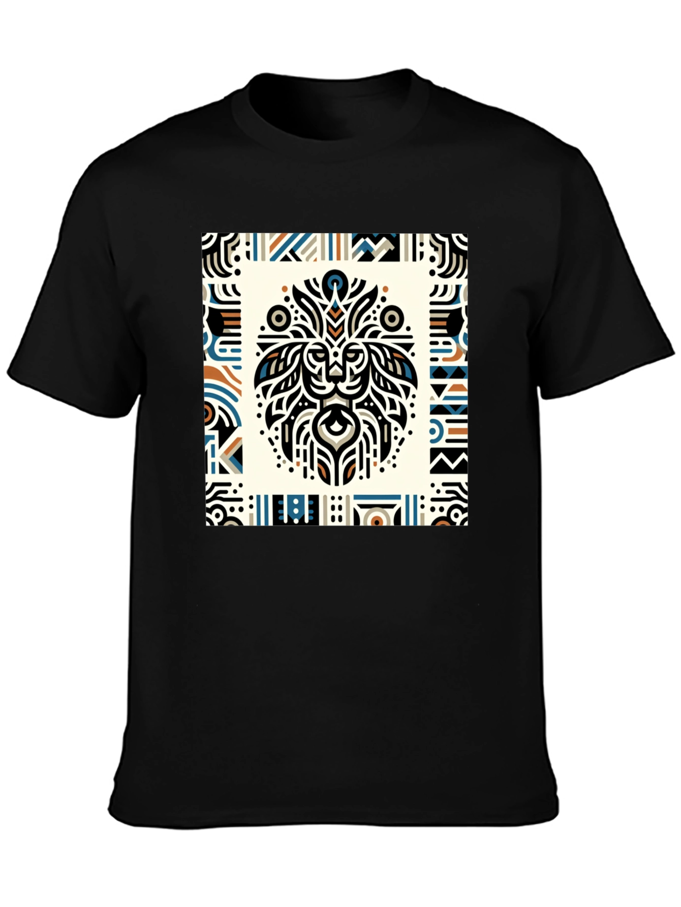 Tribal Lion Graphic Tee - Stylish Mens Black T-Shirt