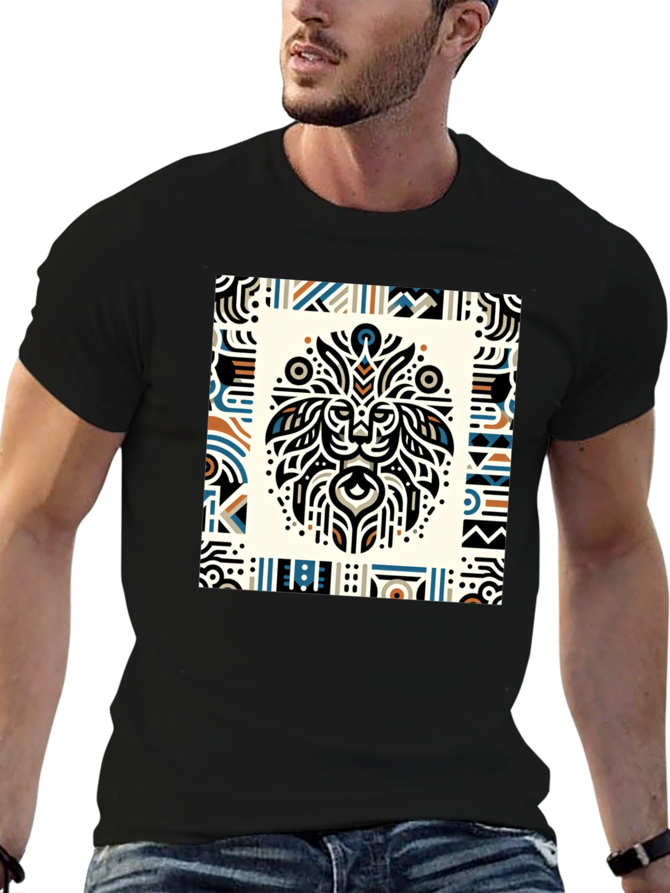 Tribal Lion Graphic Tee - Stylish Mens Black T-Shirt