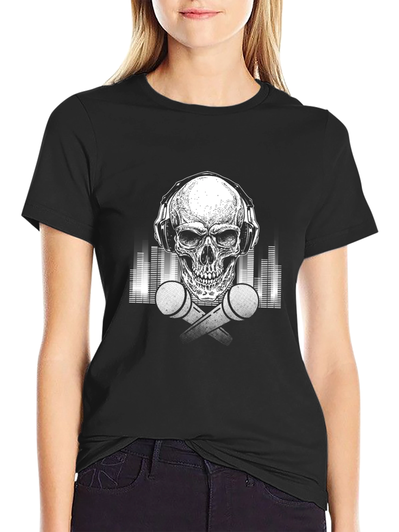 Skull DJ Graphic Tee - Black Cotton T-Shirt
