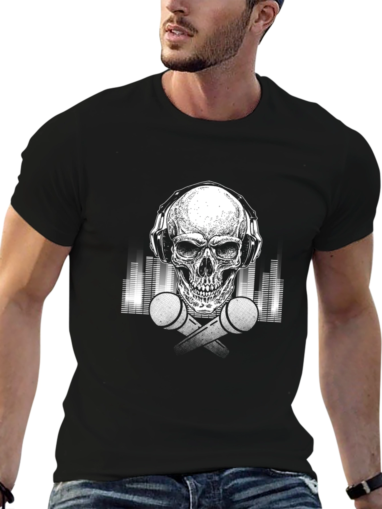 Skull DJ Graphic Tee - Black Cotton T-Shirt