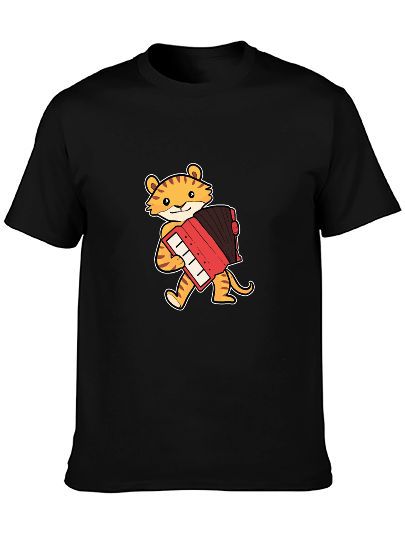 Tiger Accordion Player Black T-Shirt