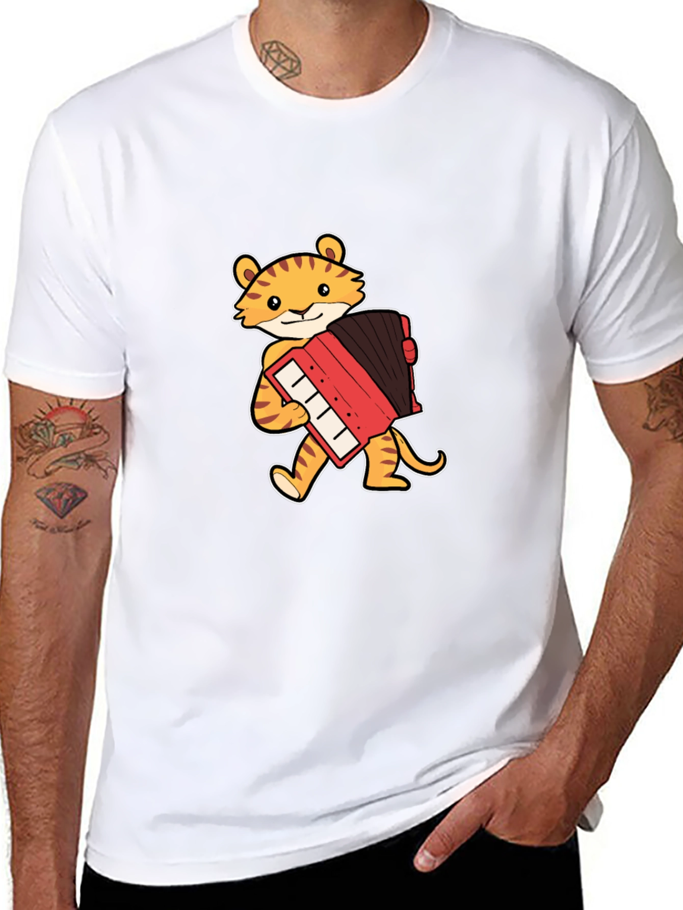 Tiger Accordion Player Black T-Shirt