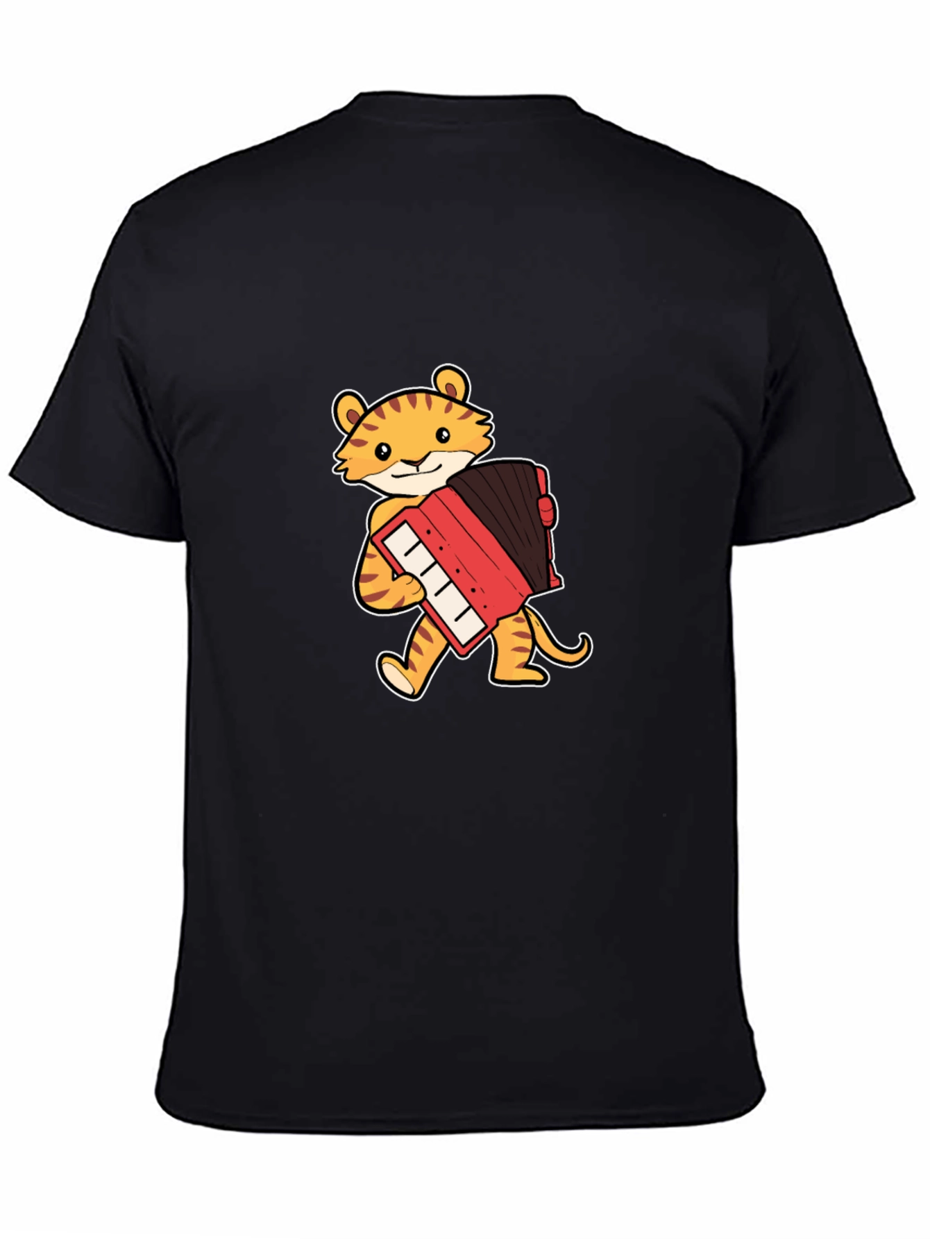 Tiger Accordion Player Black T-Shirt