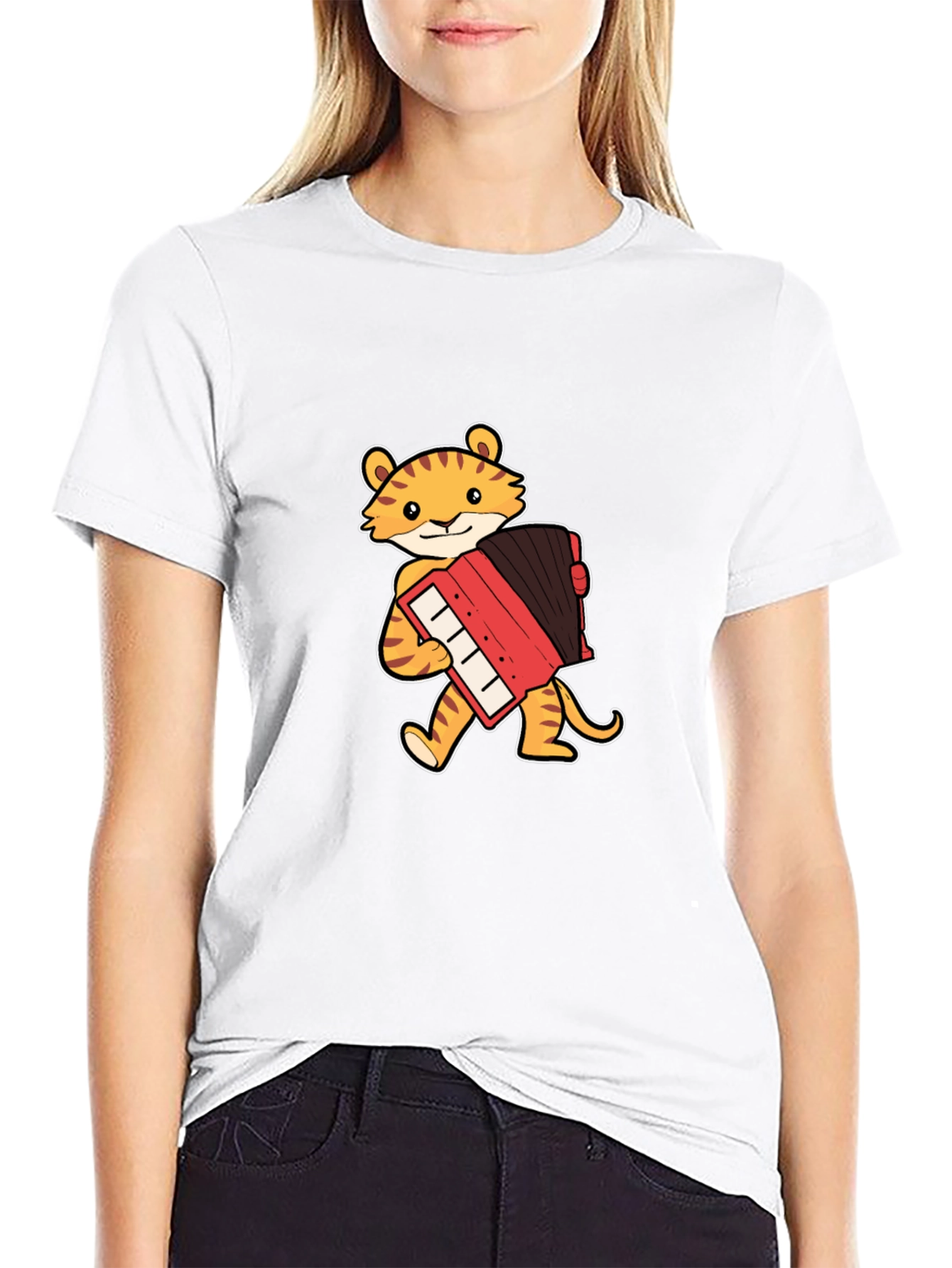 Tiger Accordion Player Black T-Shirt