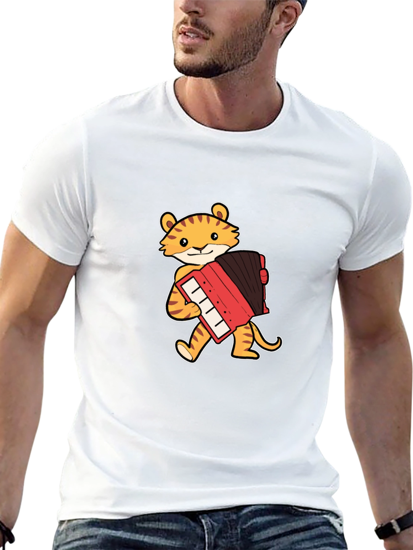 Tiger Accordion Player Black T-Shirt